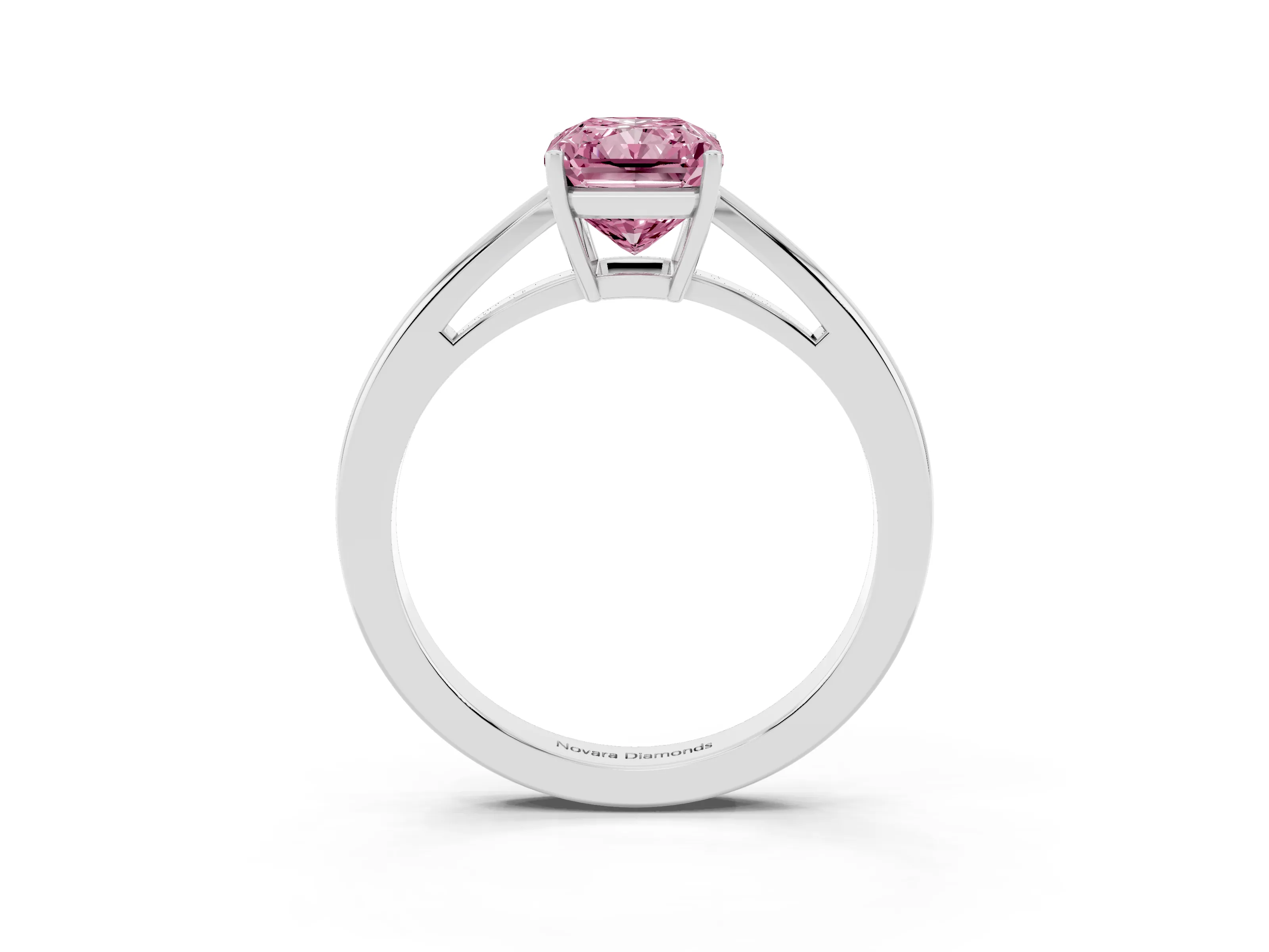 Fancy Pink Radiant Cut Diamond Solitaire Ring Set in Silver with Split Shank and Prong Setting