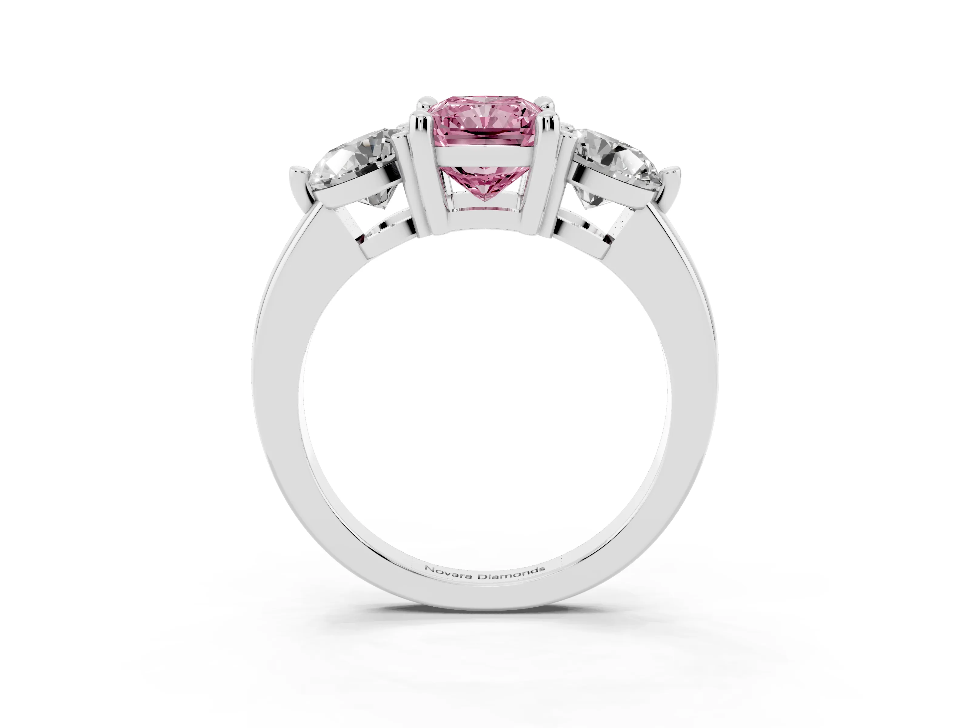 Fancy Pink Radiant Cut Diamond Three-Stone Ring Set in Silver with Prong Setting and Classic Band