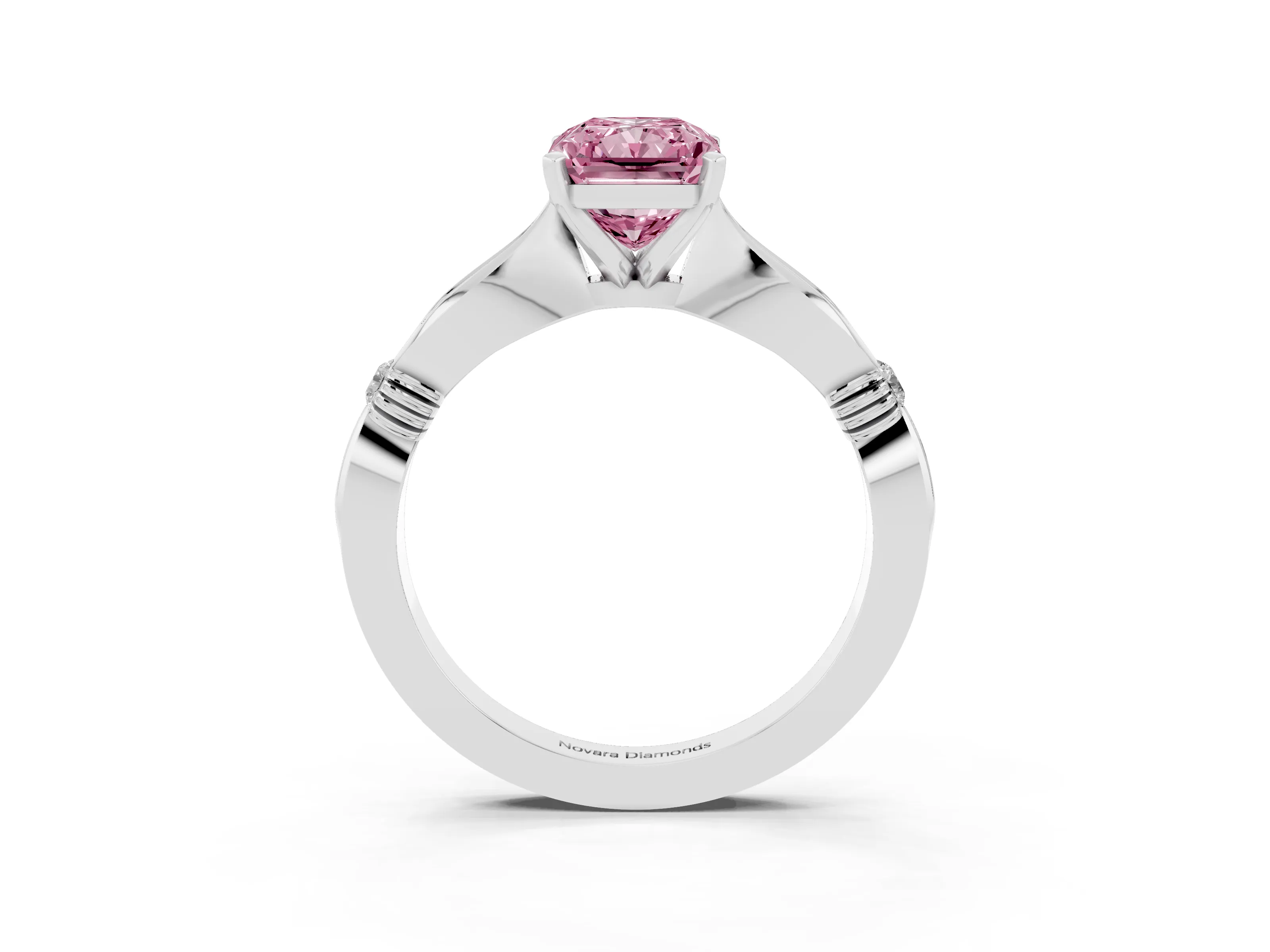 Fancy Pink Radiant Cut Diamond Solitaire Twisted Band Ring Set in Silver with Accent Stones and Prong Setting