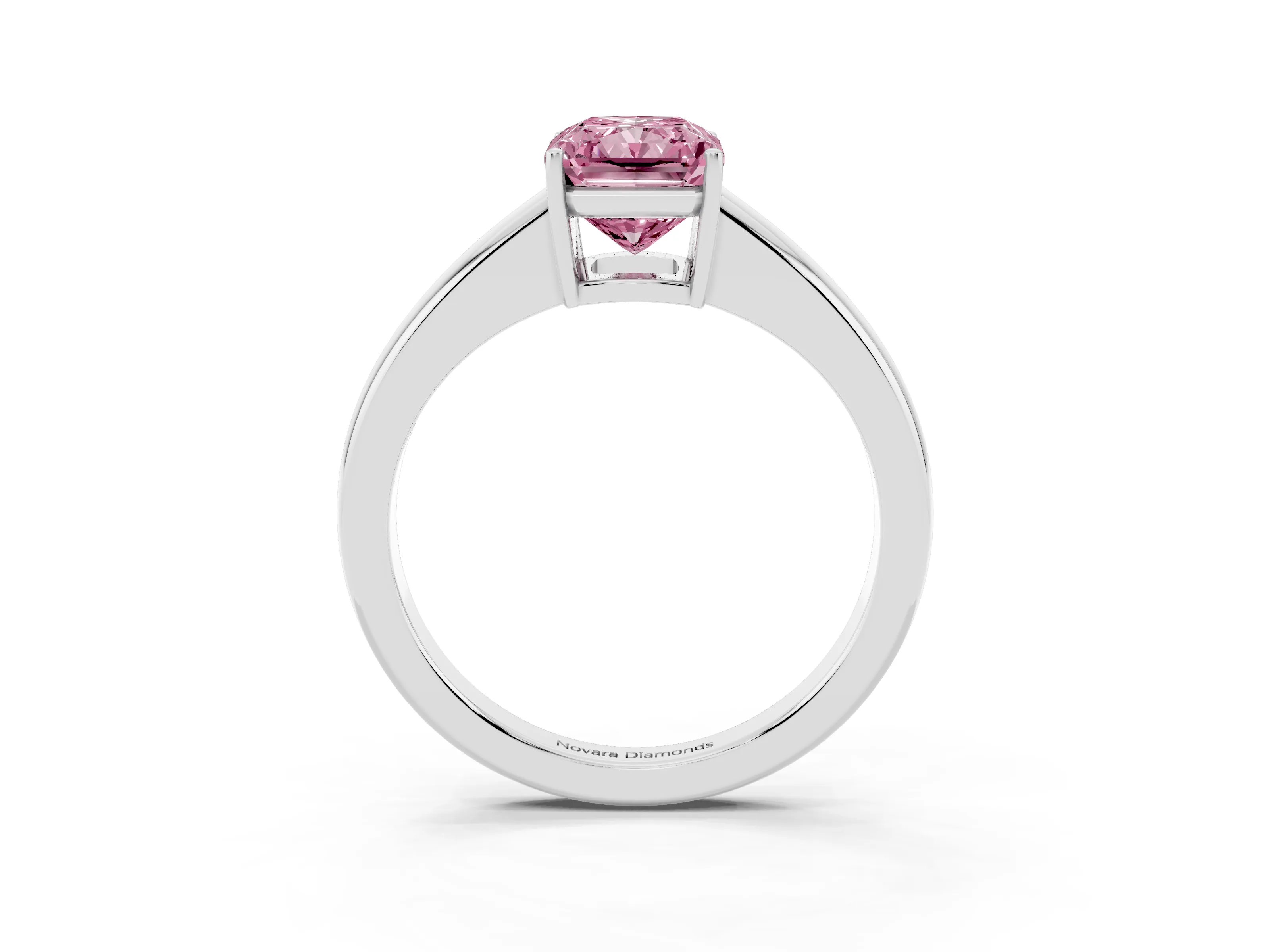 Fancy Pink Radiant Cut Diamond Solitaire Ring Set in White gold with Tapered Band and Prong Setting