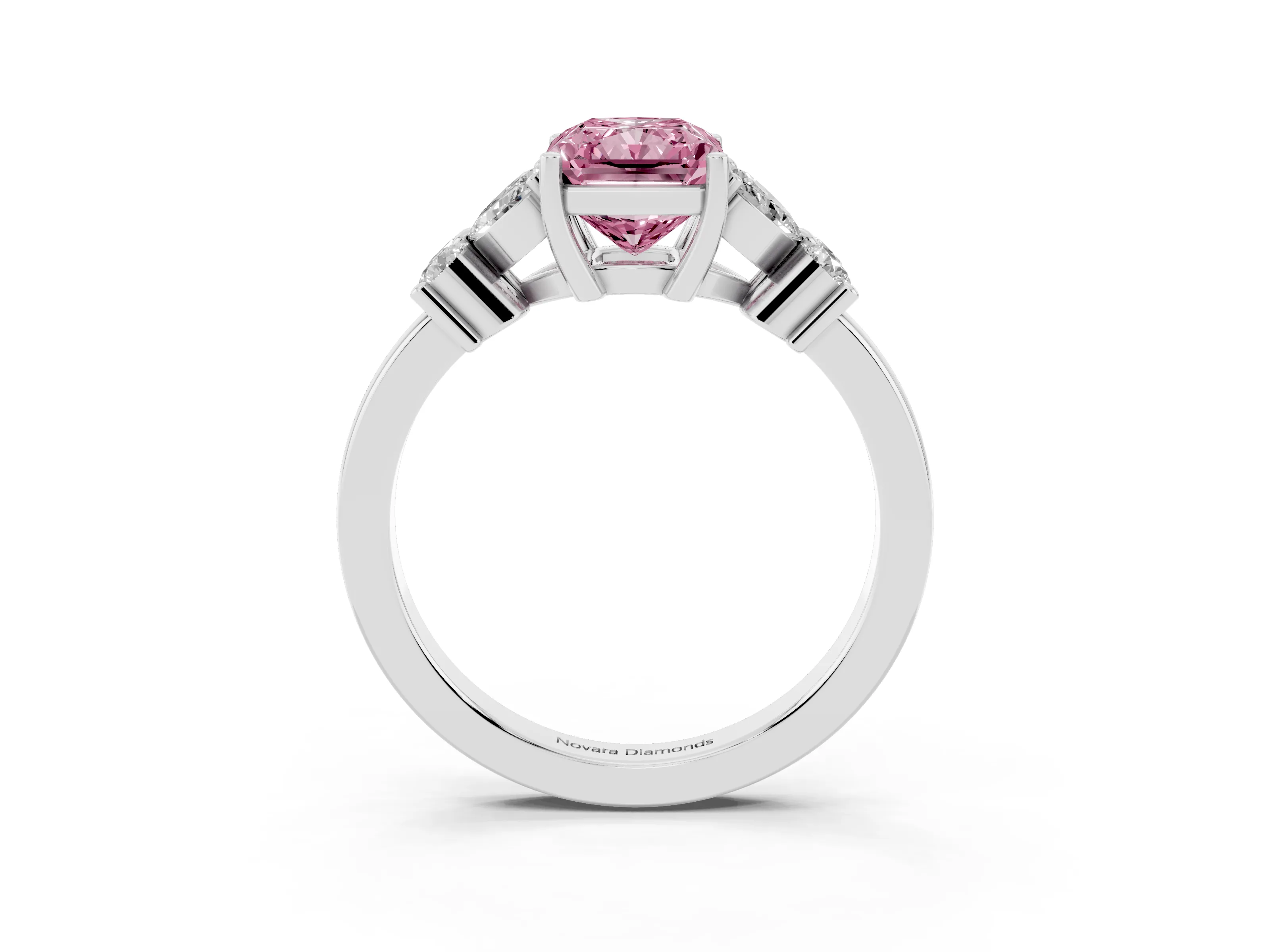 Fancy Pink Radiant Cut Diamond Floral Cluster Ring Set in Platinum with Marquise Petals and Prong Setting
