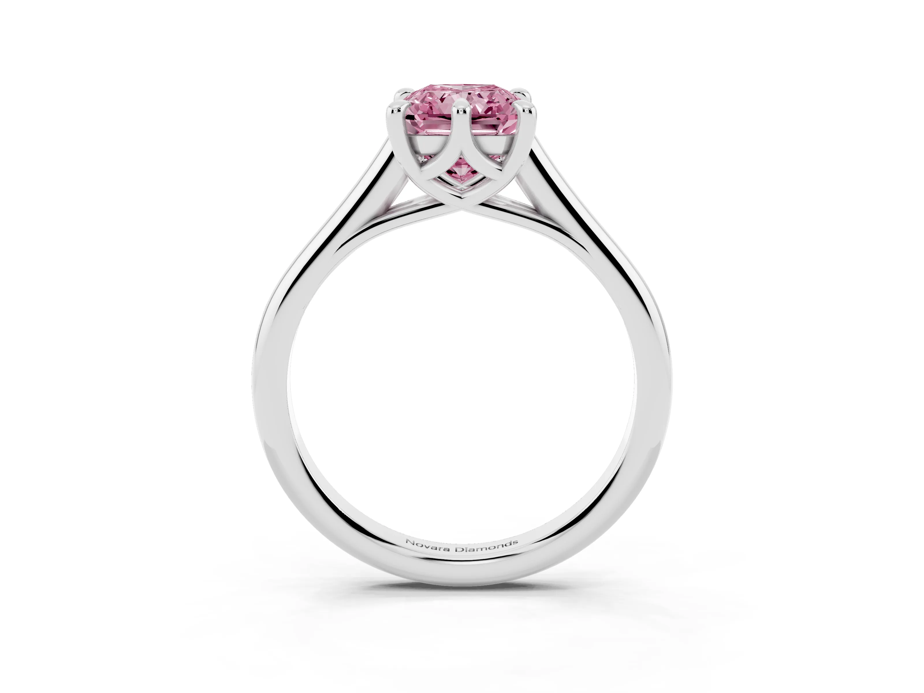 Fancy Pink Radiant Cut Diamond Solitaire Engagement Ring Set in Silver with Prong Setting and Plain Classic Band