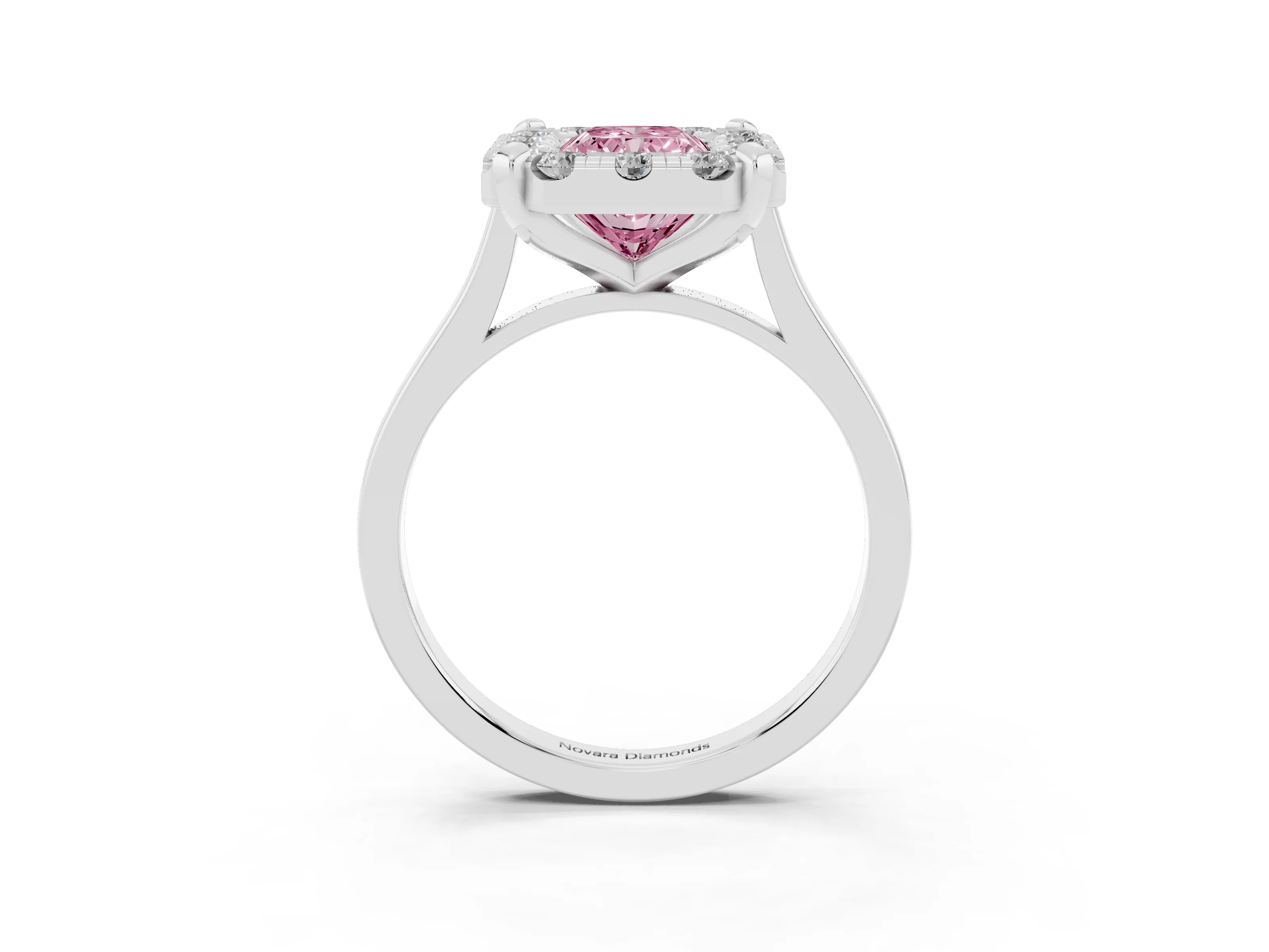 Fancy Pink Radiant Cut Diamond Cluster Halo Solitaire Ring Set in Silver with Prong Setting