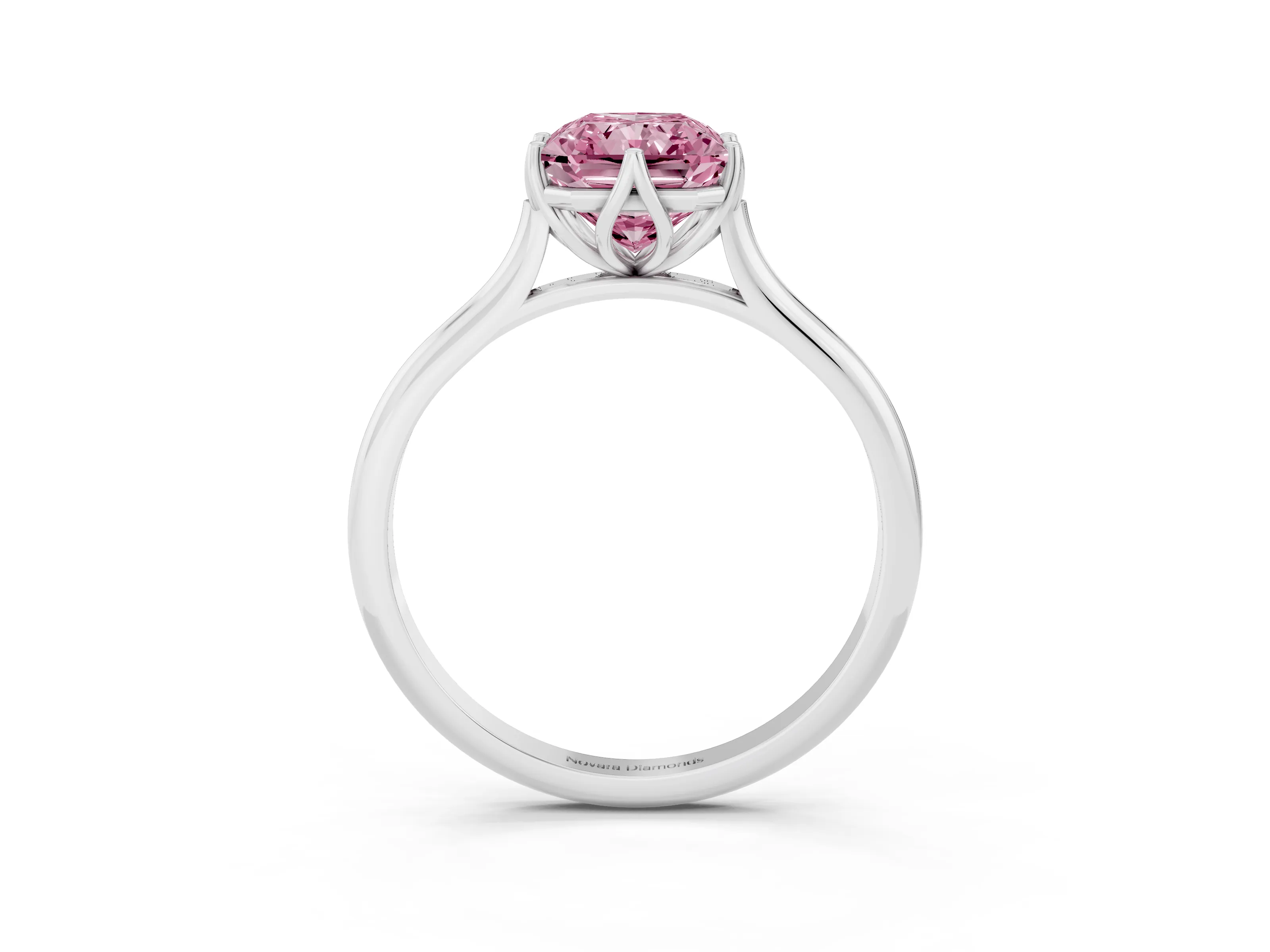 Fancy Pink Radiant Cut Diamond Solitaire Cathedral Ring Set in Silver with Prong Setting