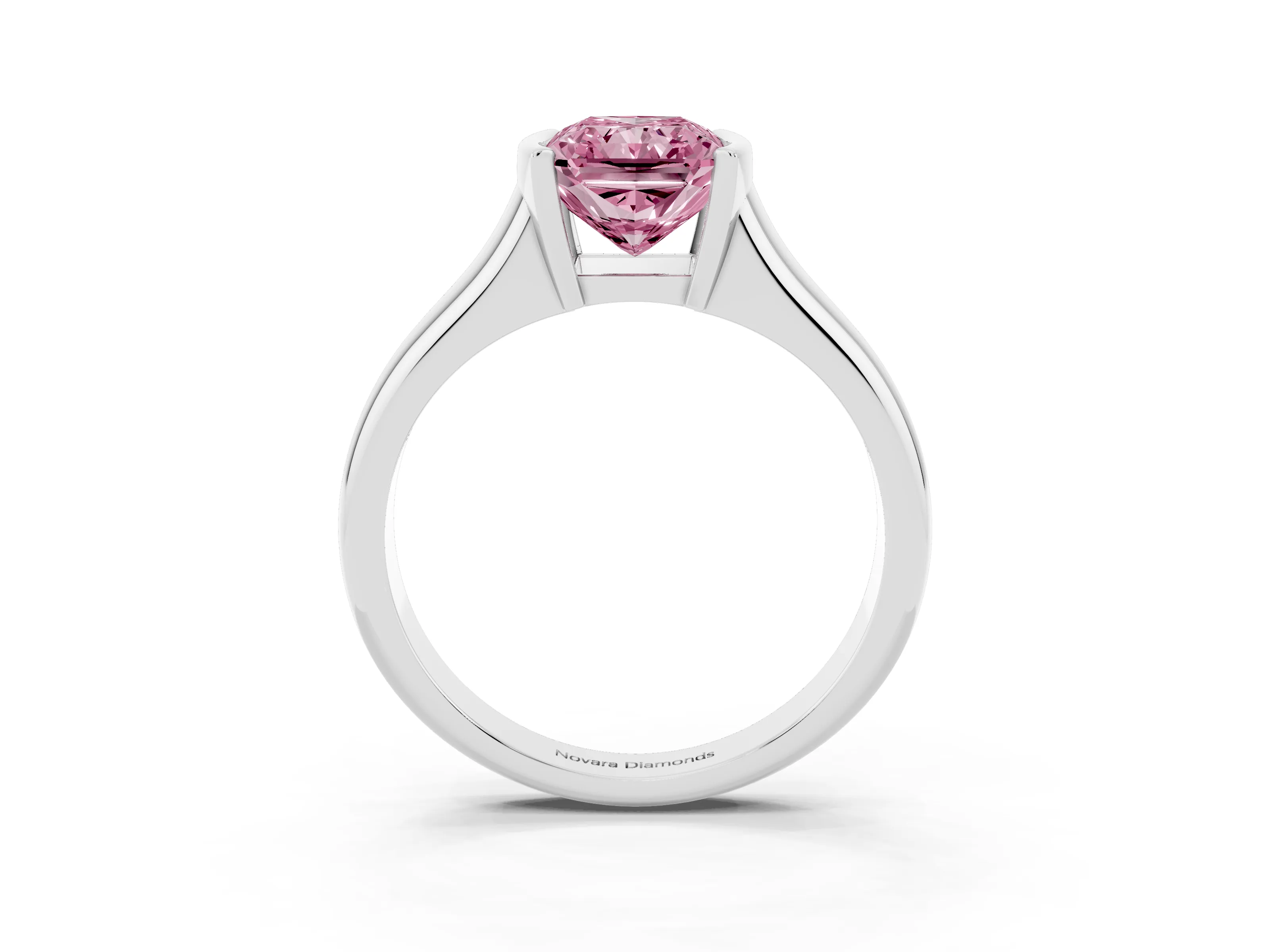 Fancy Pink Radiant Cut Diamond Solitaire Tension Set Ring Set in Platinum with Split Shank Band
