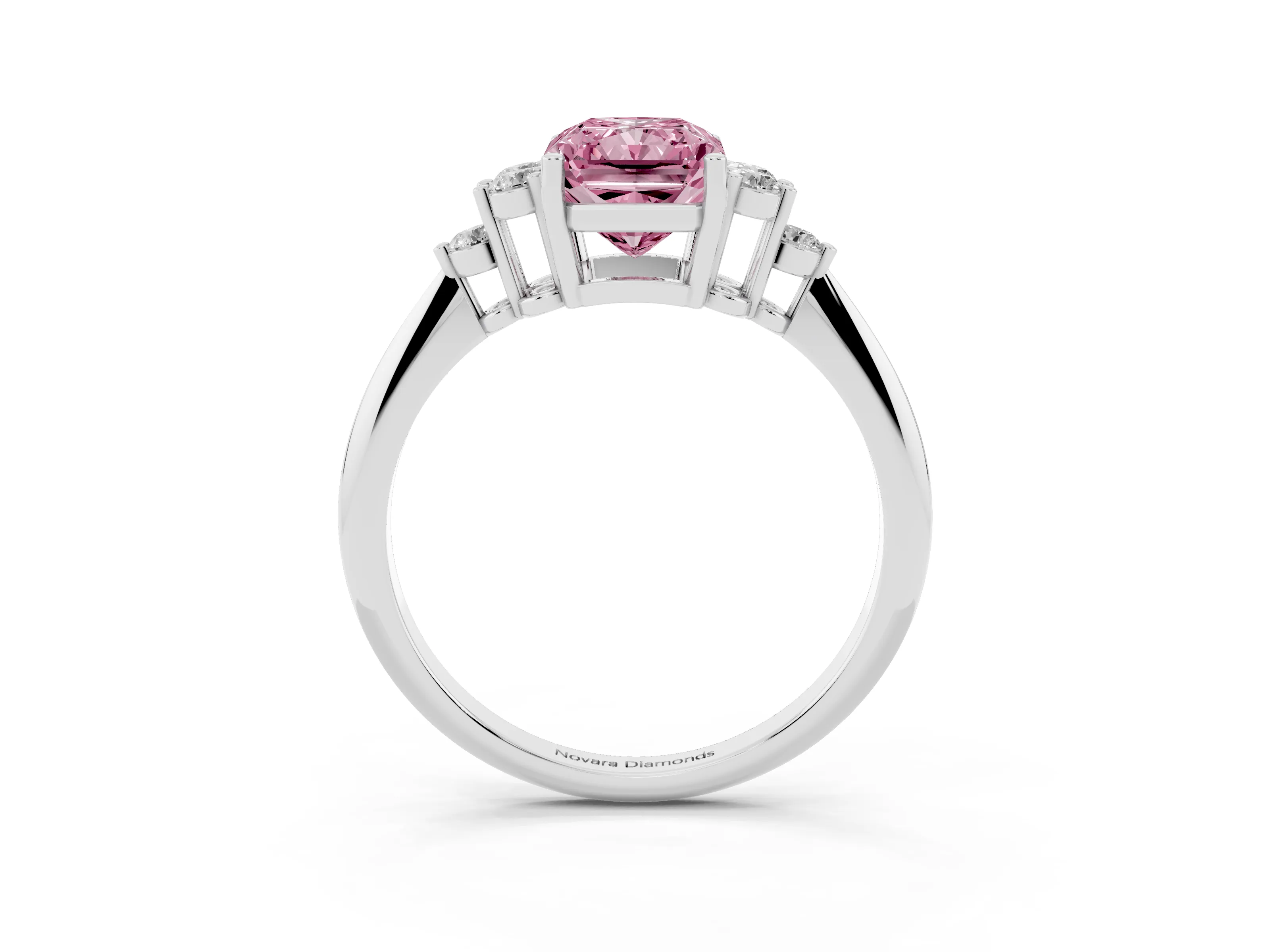 Fancy Pink Radiant Cut Diamond Cluster Ring Set in Silver with Plain Band and Prong Setting