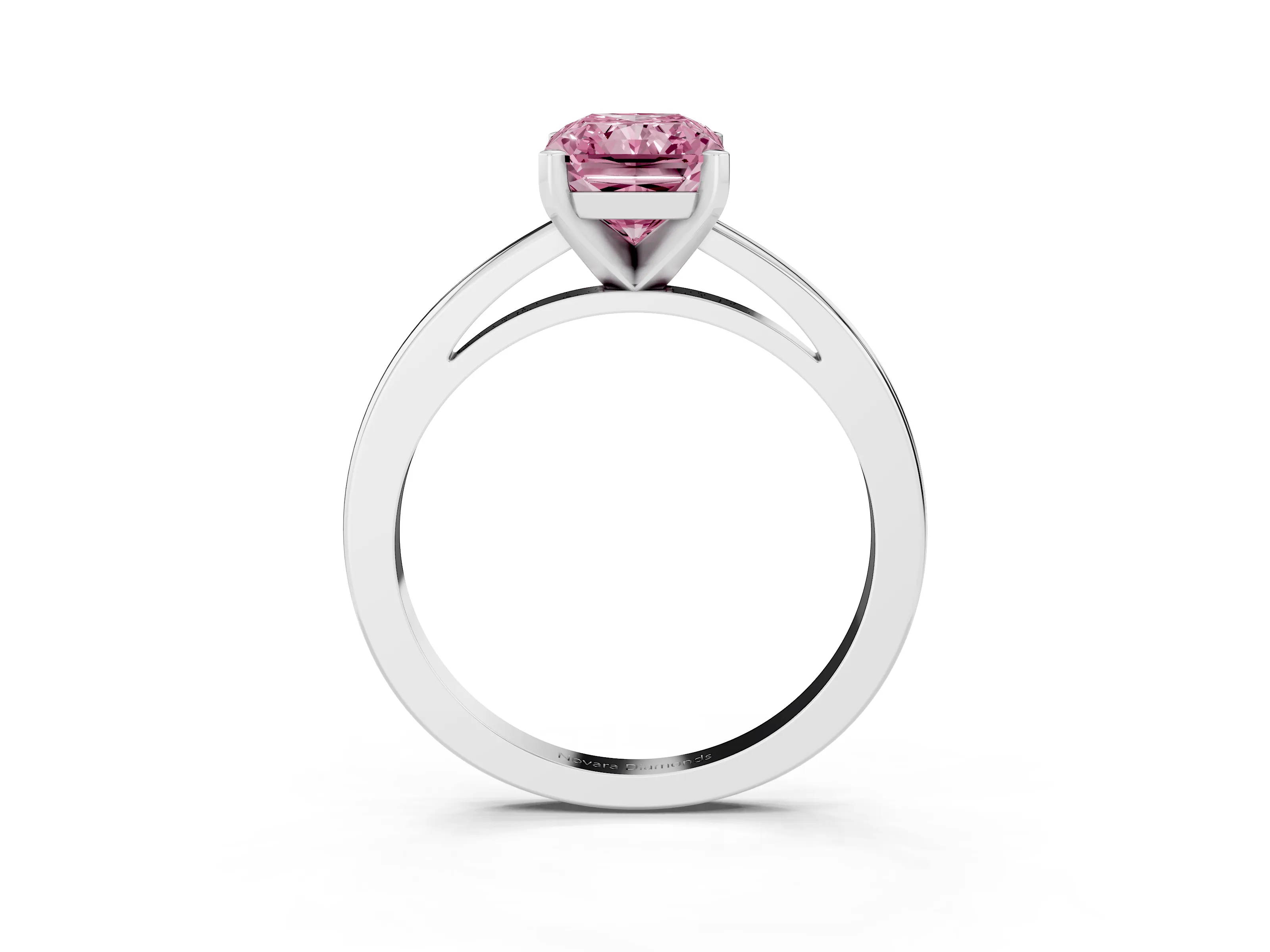 Fancy Pink Radiant Cut Diamond Solitaire Engagement Ring Set in Platinum with Prong Setting on a Classic Band