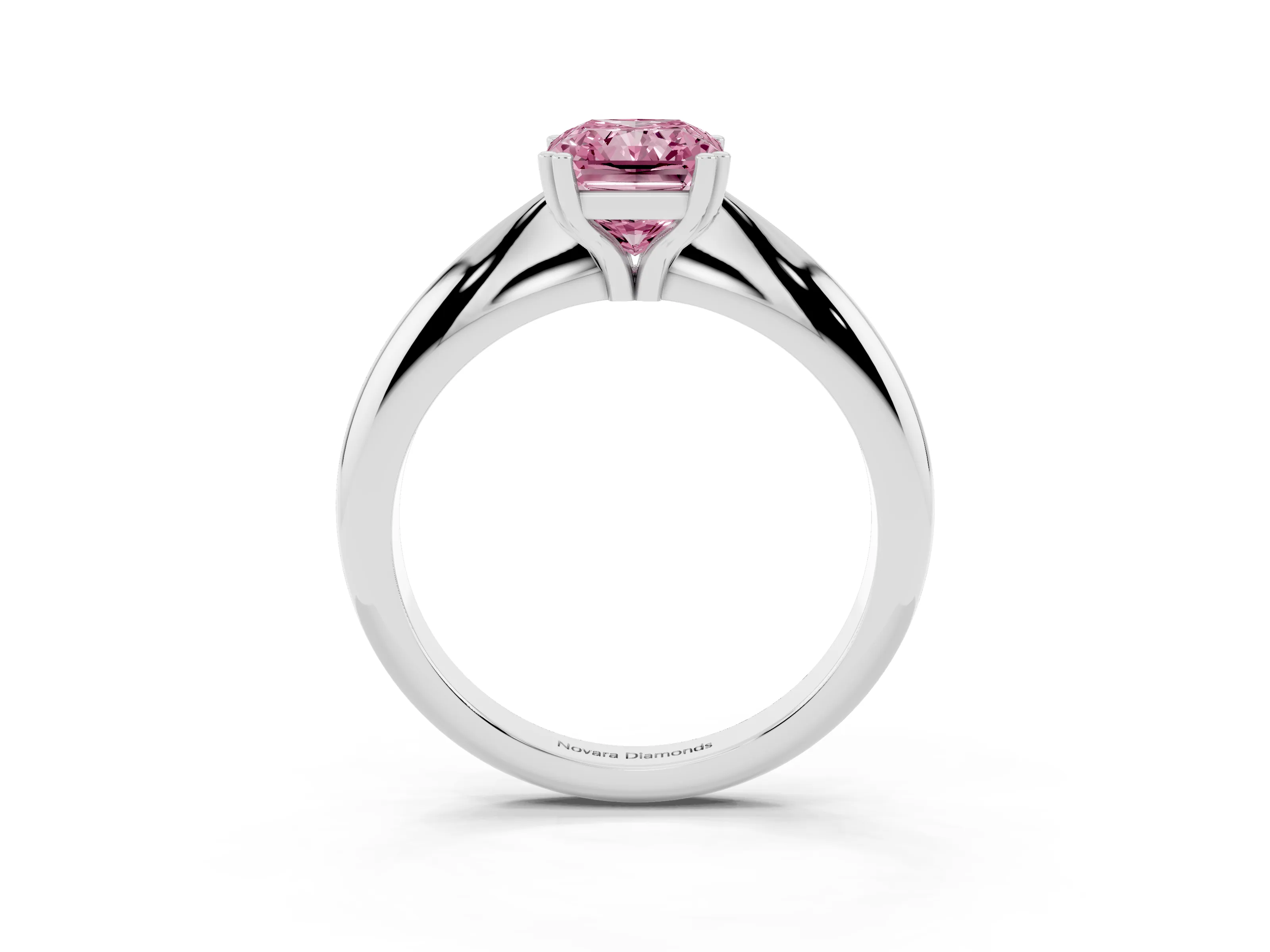 Fancy Pink Radiant Cut Diamond Solitaire Engagement Ring Set in White gold with Tapered Band and Prong Setting