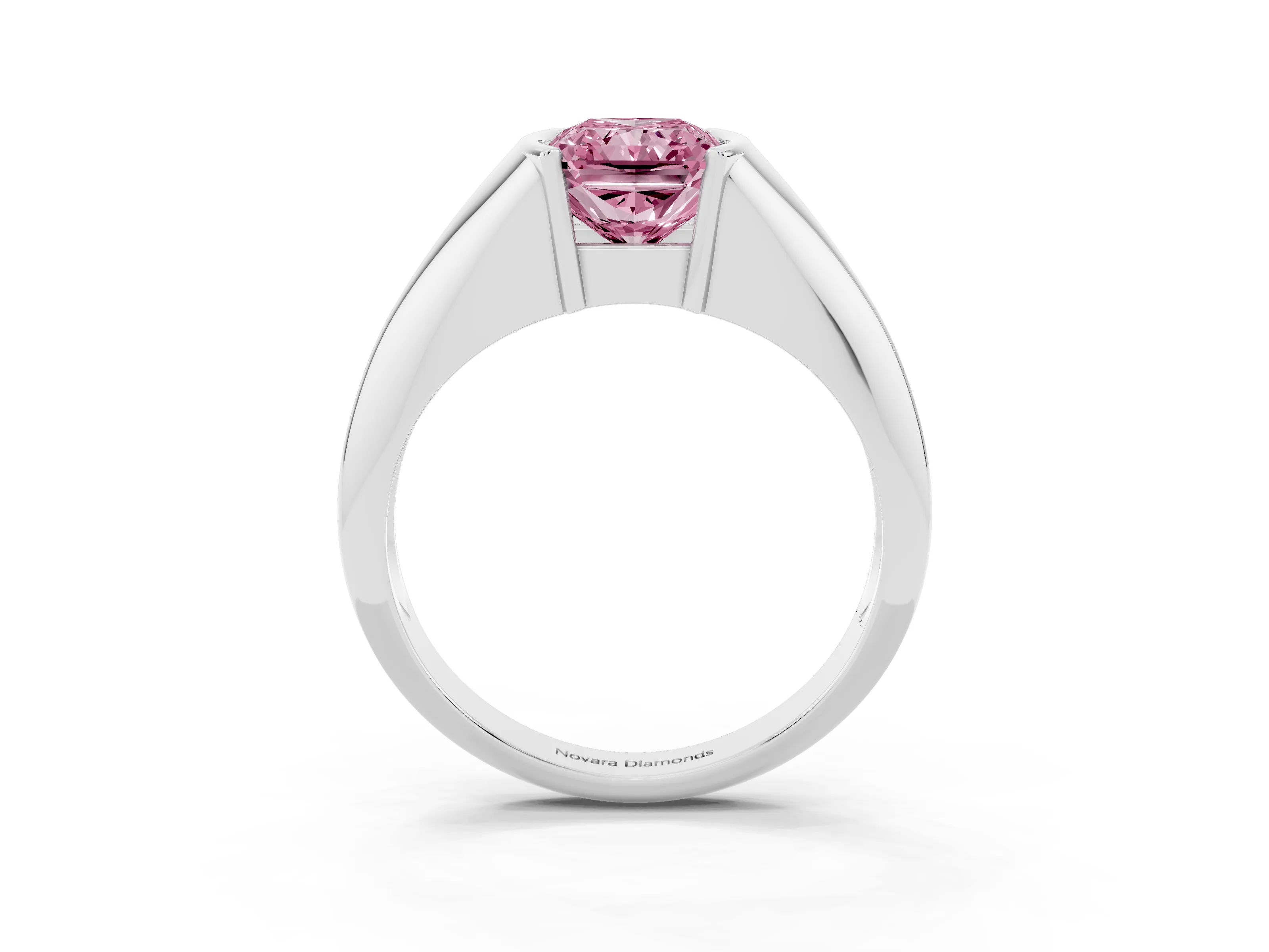 Fancy Pink Radiant Cut Diamond Solitaire Tension Set Ring Set in Platinum