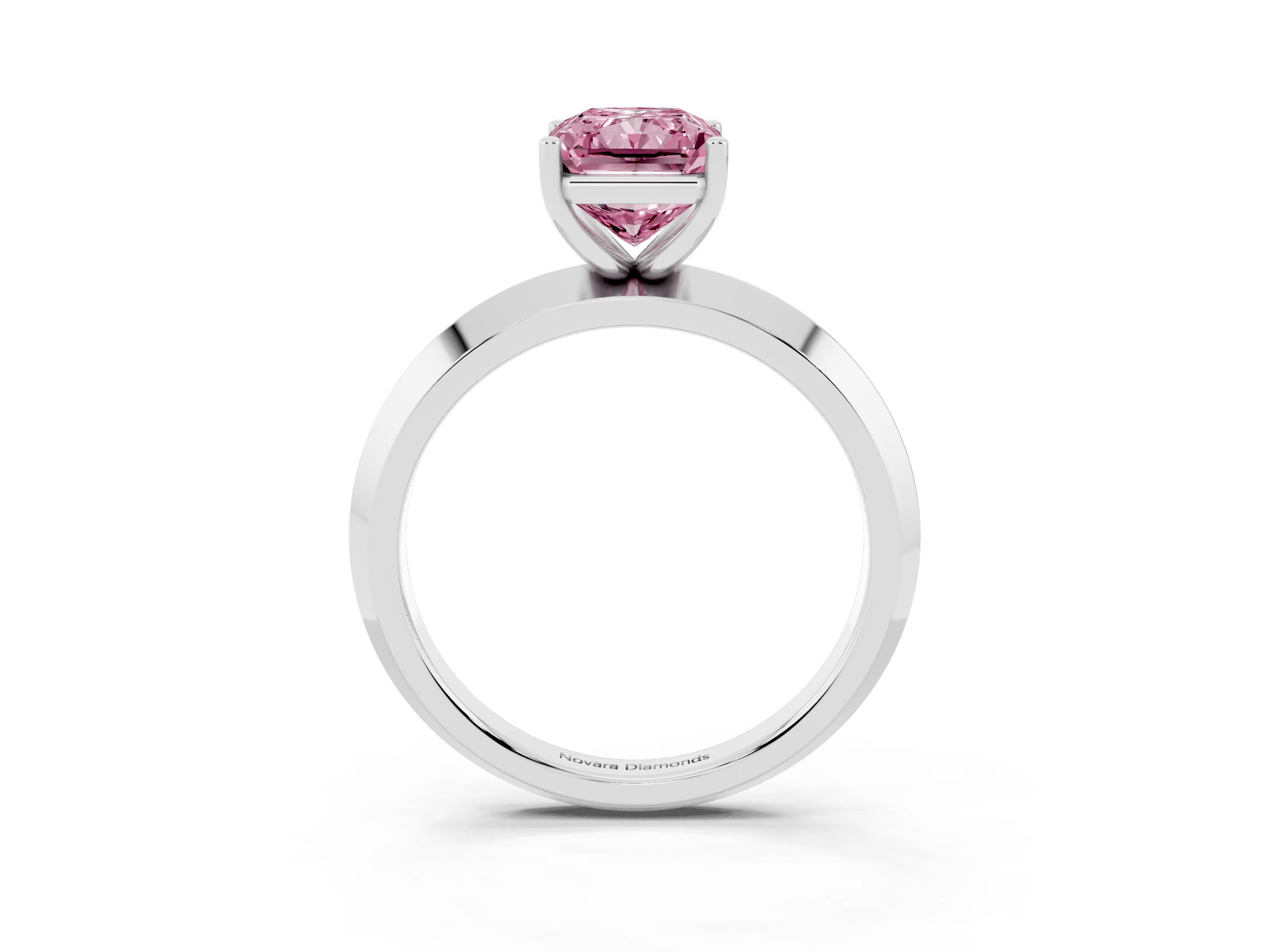 Fancy Pink Radiant Cut Diamond Solitaire Engagement Ring Set in Silver with Flat Band and Prong Setting