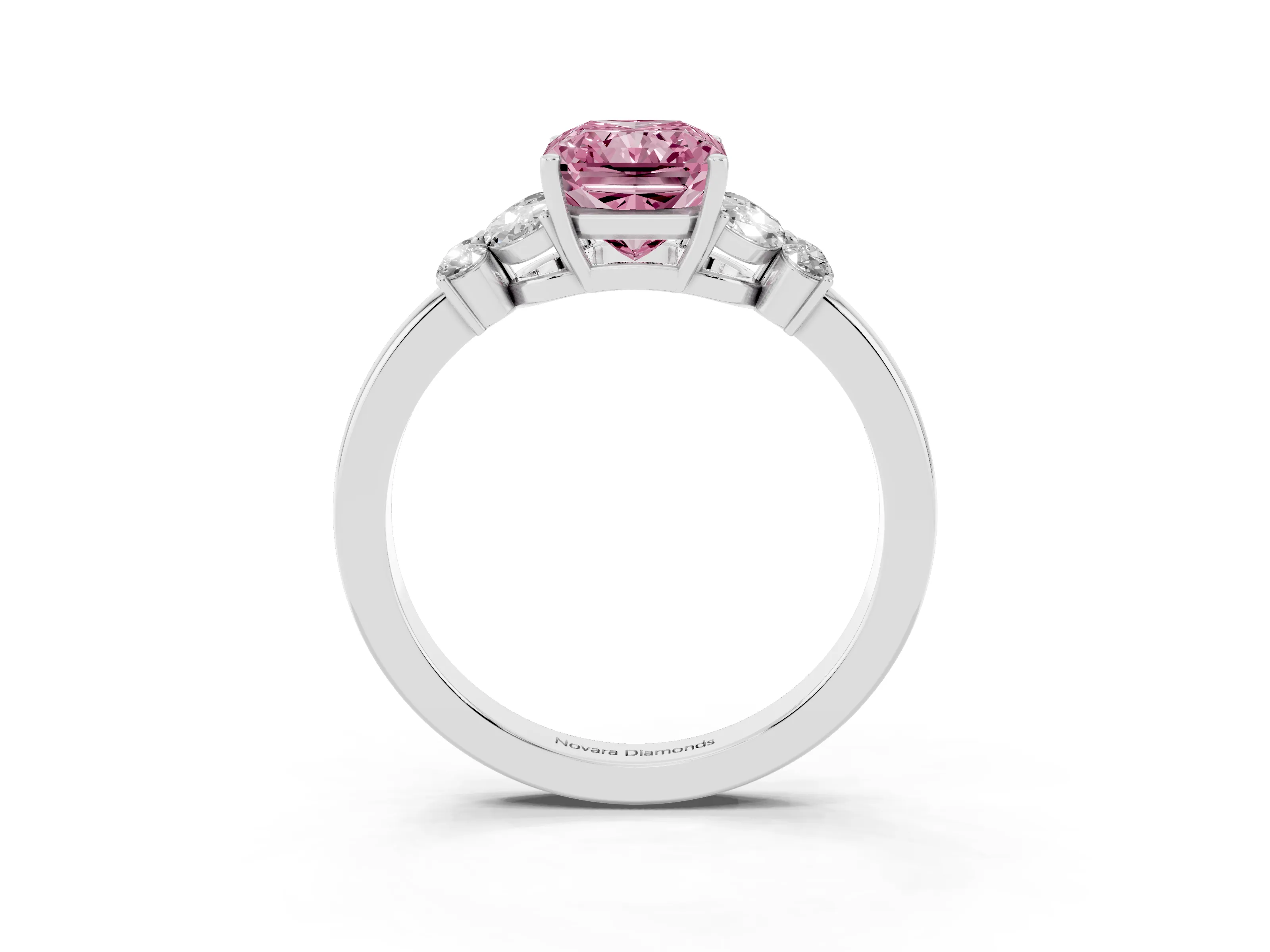 Fancy Pink Radiant Cut Diamond Solitaire Floral Ring Set in White gold with Marquise Petals and Prong Setting