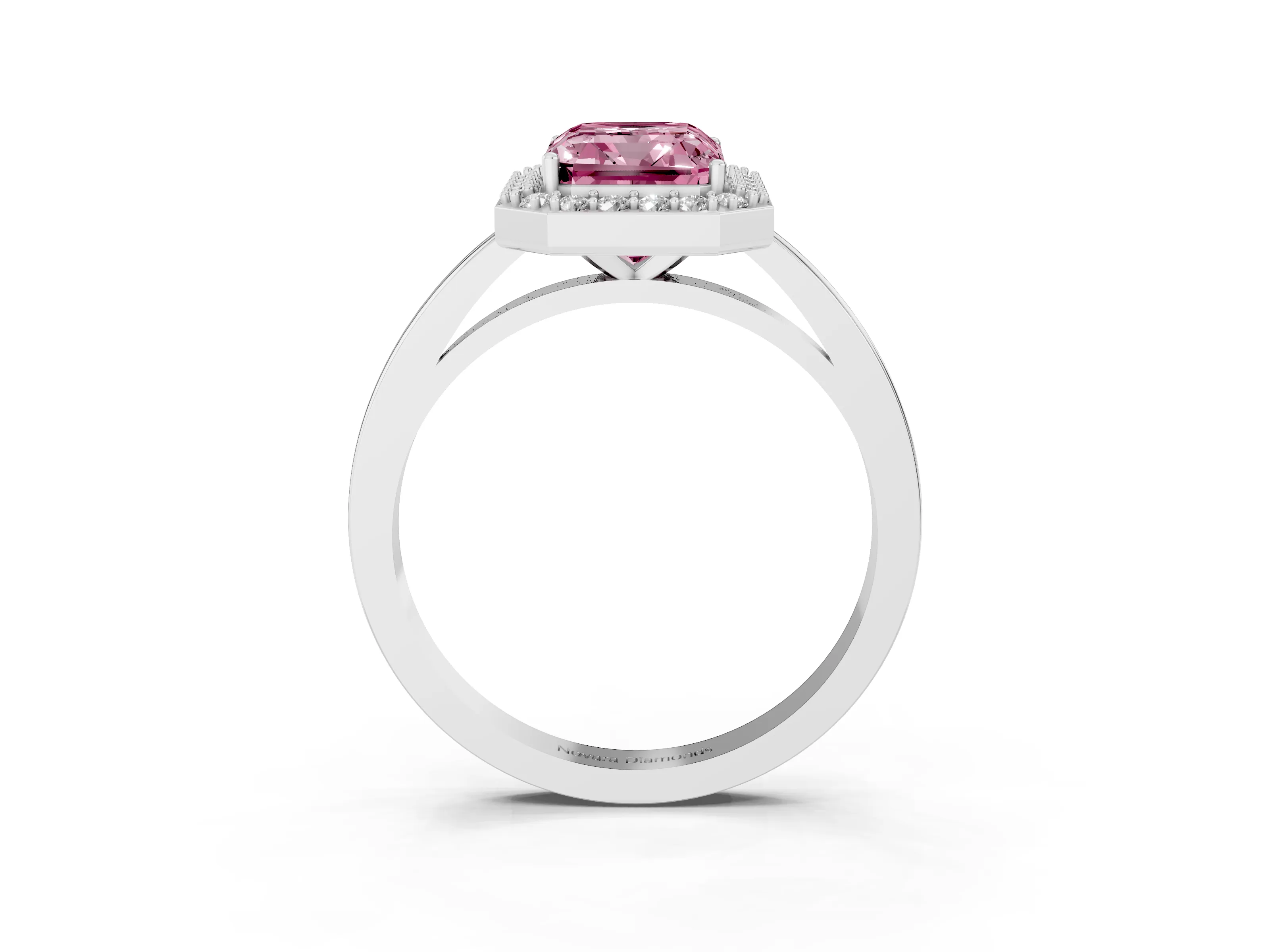 Fancy Pink Radiant Cut Diamond Halo Ring Set in Platinum with Solitaire Band and Prong Setting