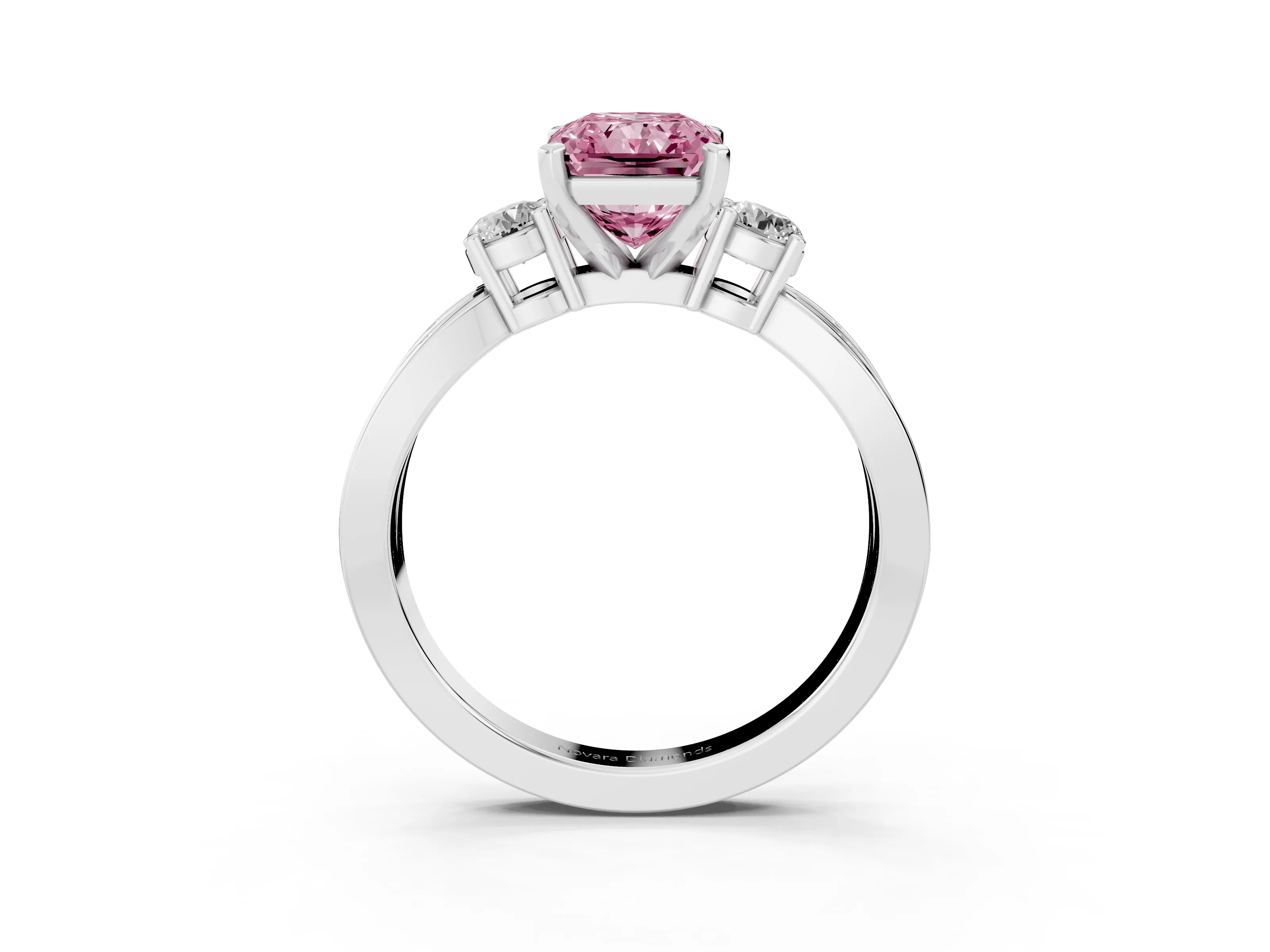 Fancy Pink Three-Stone Radiant Cut Diamond Twist Band Ring Set in Silver with Pavé Accents and Prong Setting