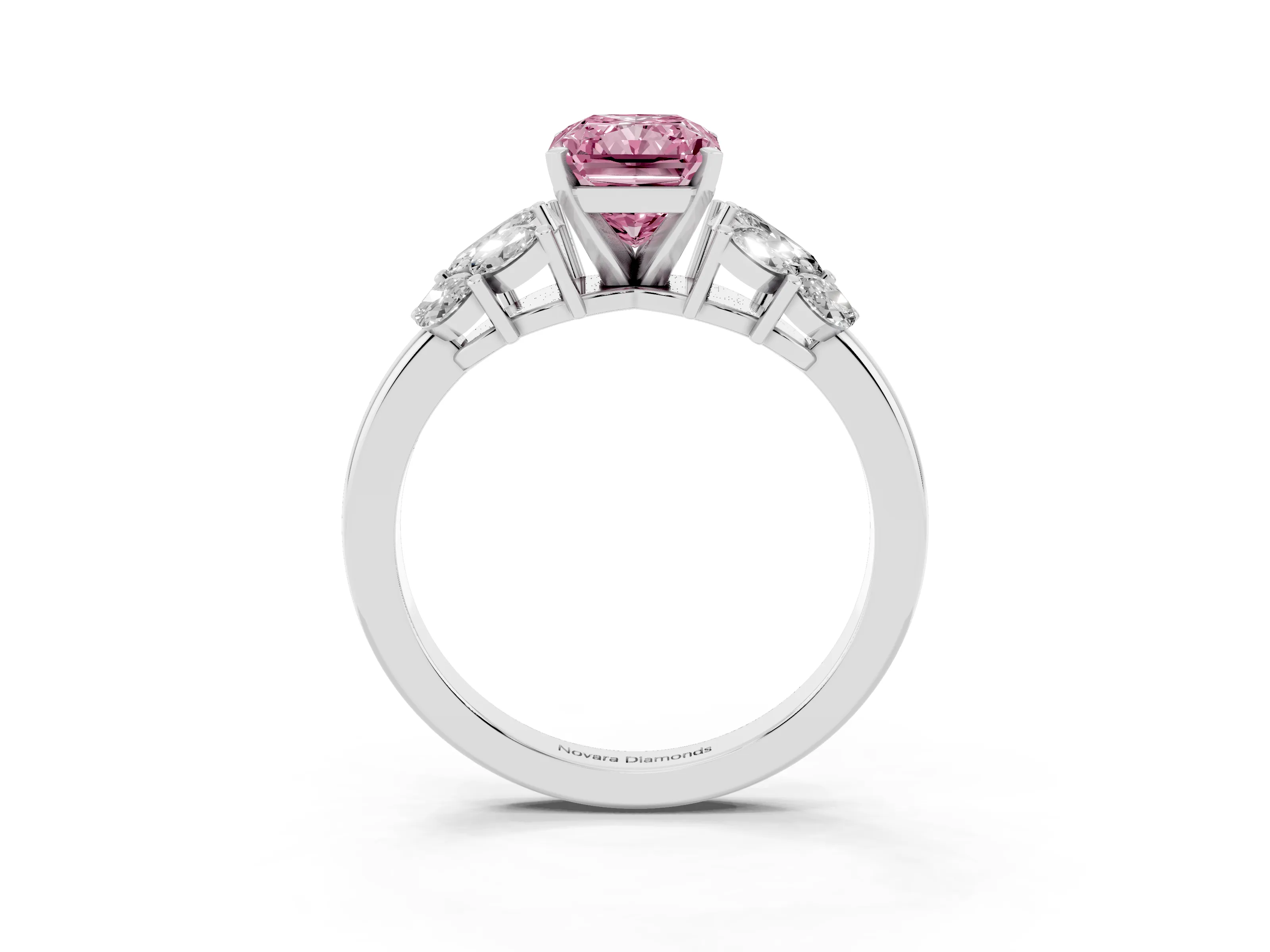 Fancy Pink Radiant Cut Diamond Cluster Leaf Design Ring Set in White gold with Prong Setting