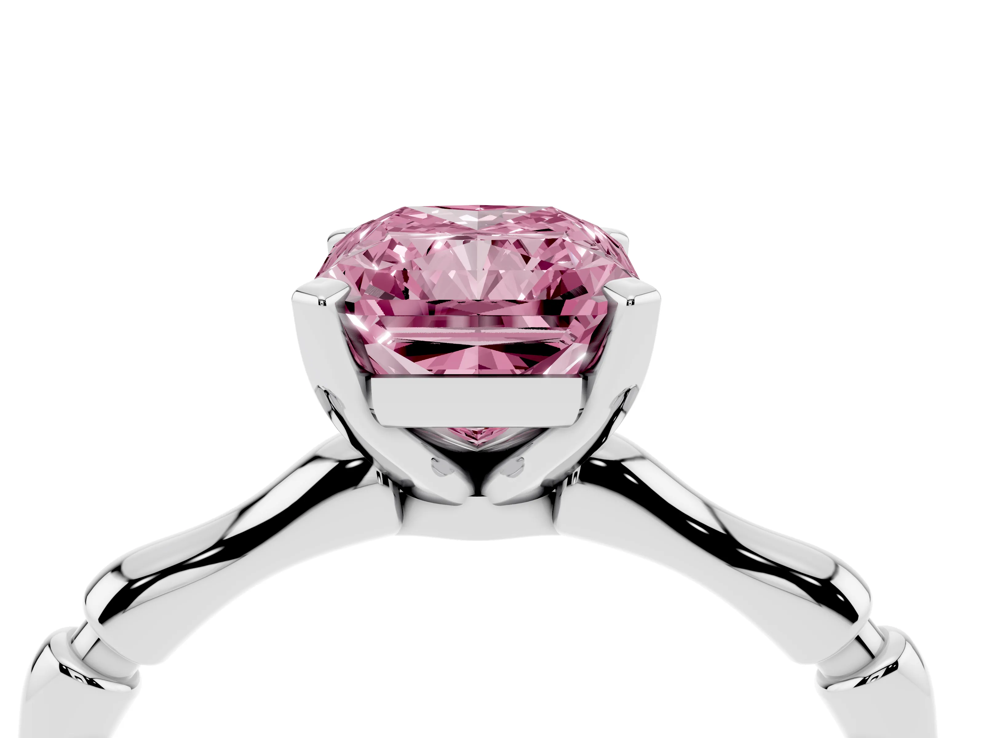 Fancy Pink Radiant Cut Diamond Solitaire Ring Set in Silver with Bamboo Band and Prong Setting