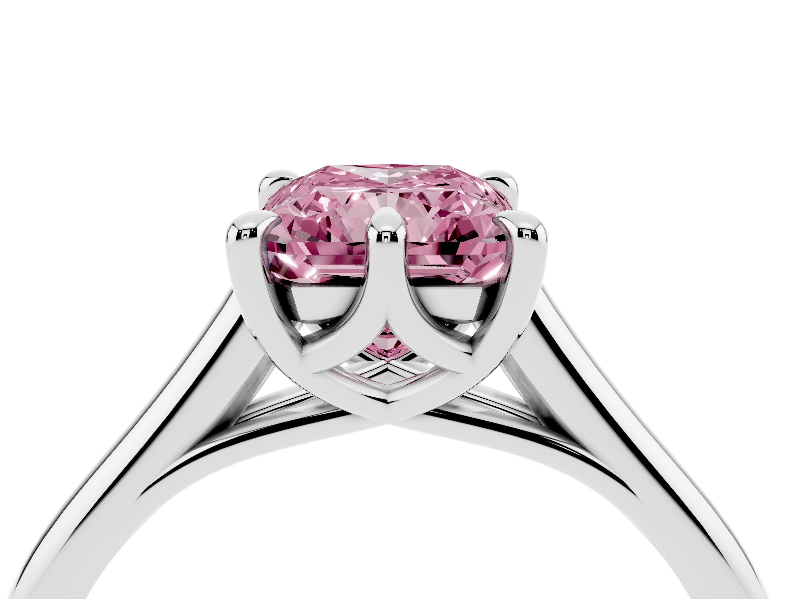 Fancy Pink Radiant Cut Diamond Solitaire Engagement Ring Set in Silver with Prong Setting and Plain Classic Band