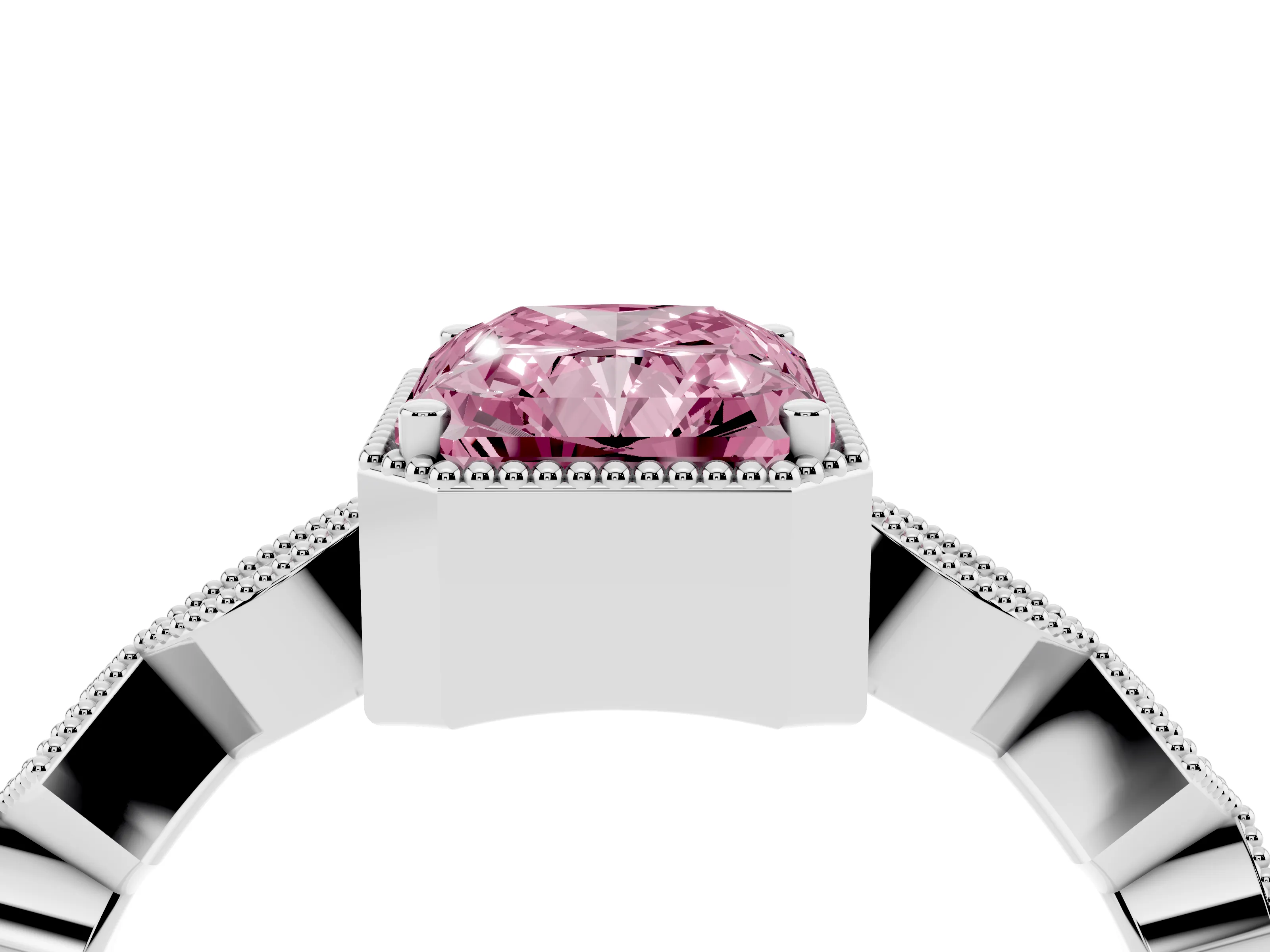 Fancy Pink Radiant Cut Diamond Milgrain Marquise Twist Band Ring Set in Platinum with Prong Setting