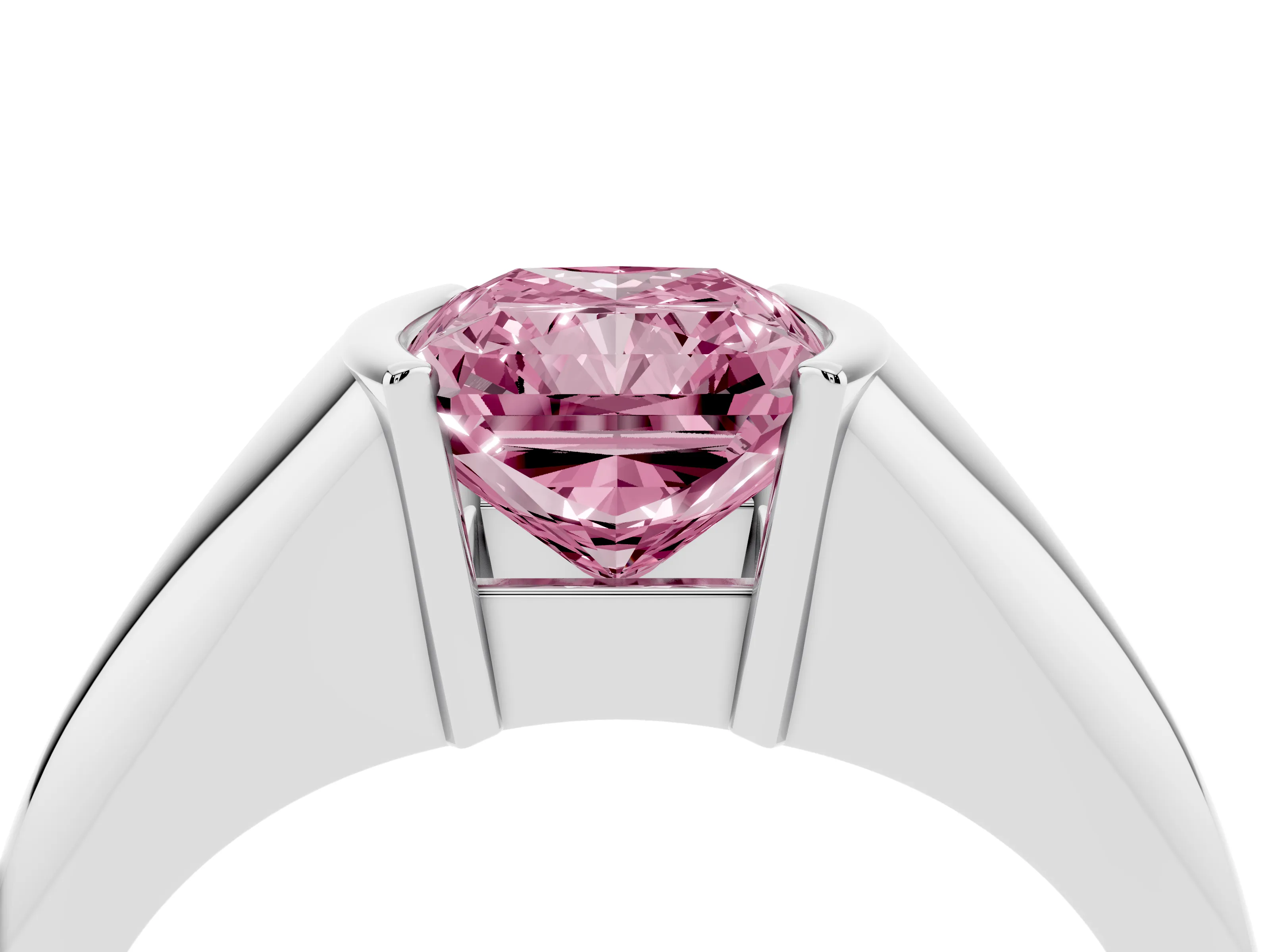 Fancy Pink Radiant Cut Diamond Solitaire Tension Set Ring Set in Platinum