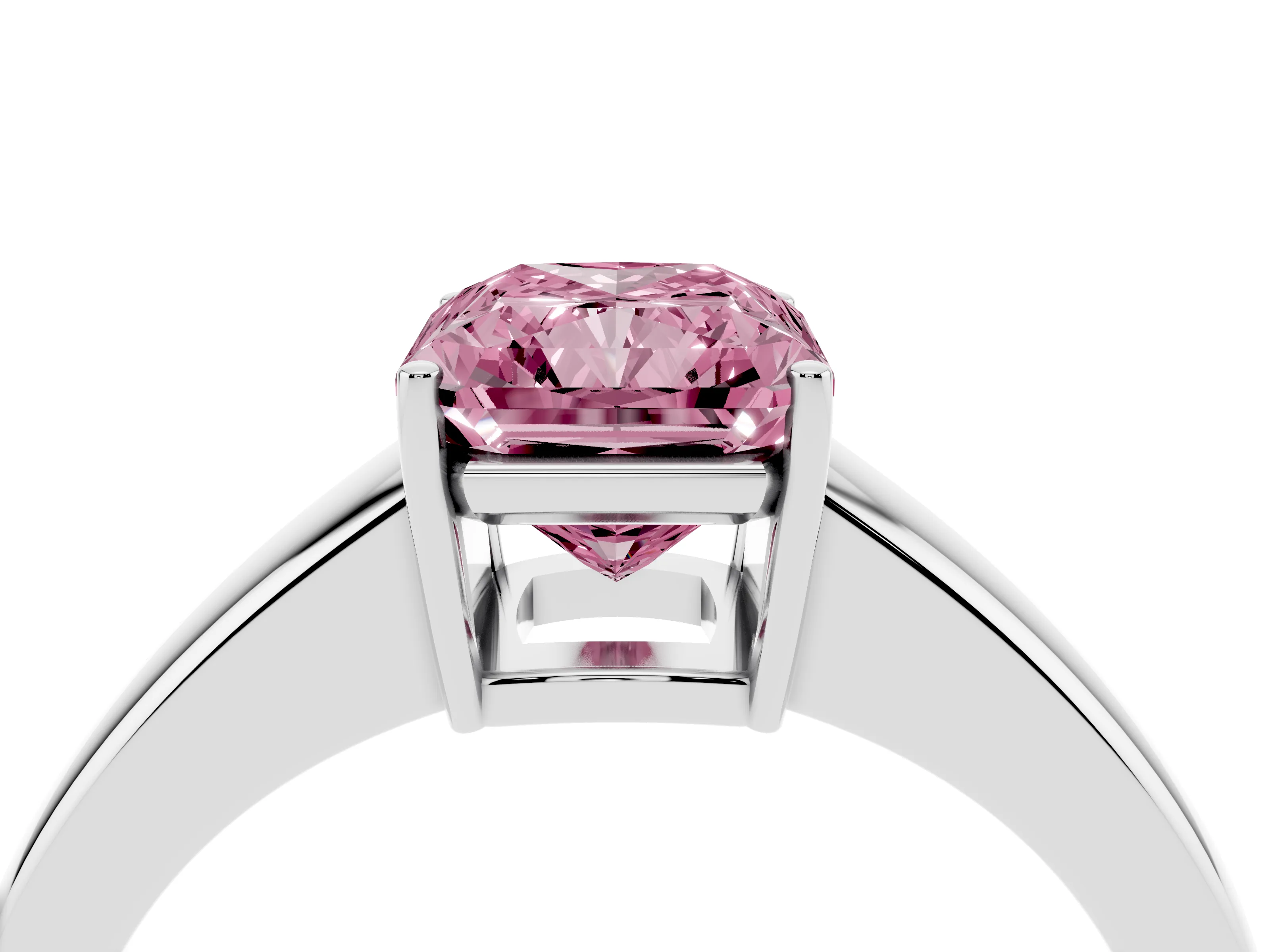 Fancy Pink Radiant Cut Diamond Solitaire Ring Set in White gold with Tapered Band and Prong Setting