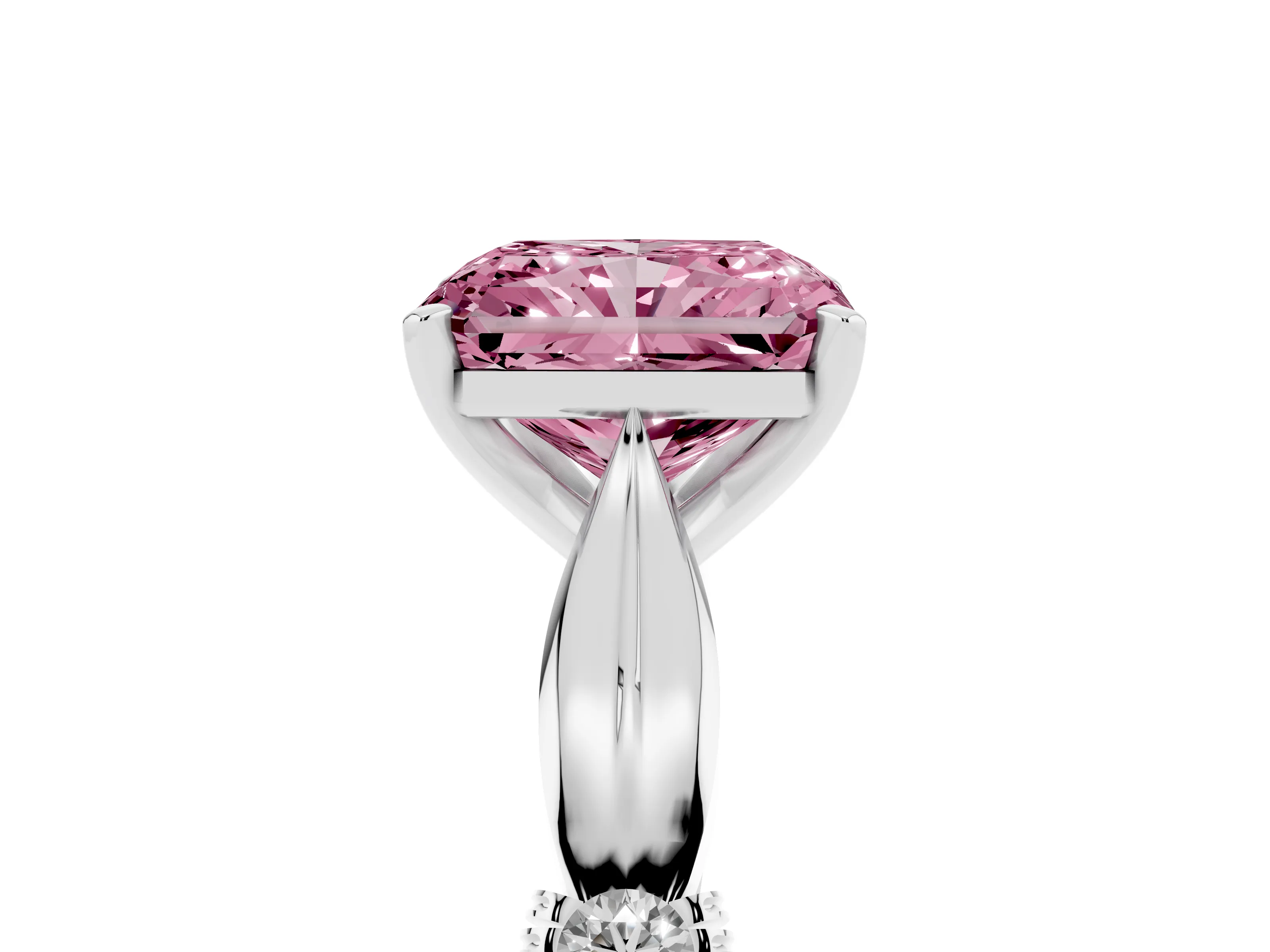 Fancy Pink Radiant Cut Diamond Solitaire Twisted Band Ring Set in Silver with Accent Stones and Prong Setting