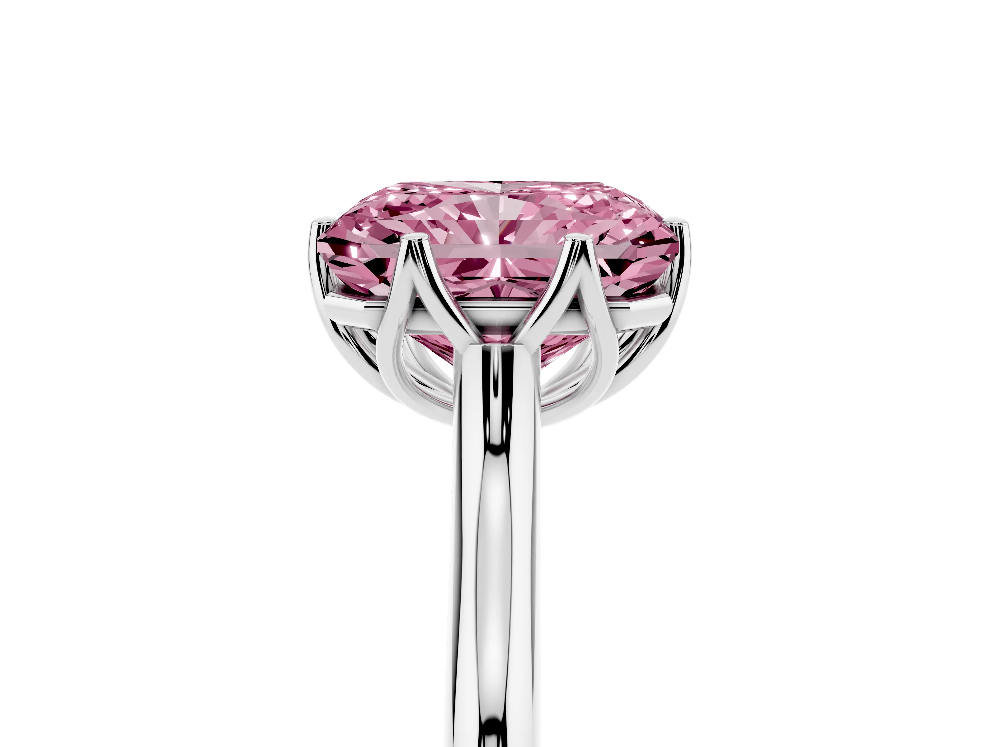 Fancy Pink Radiant Cut Diamond Solitaire Cathedral Ring Set in Silver with Prong Setting