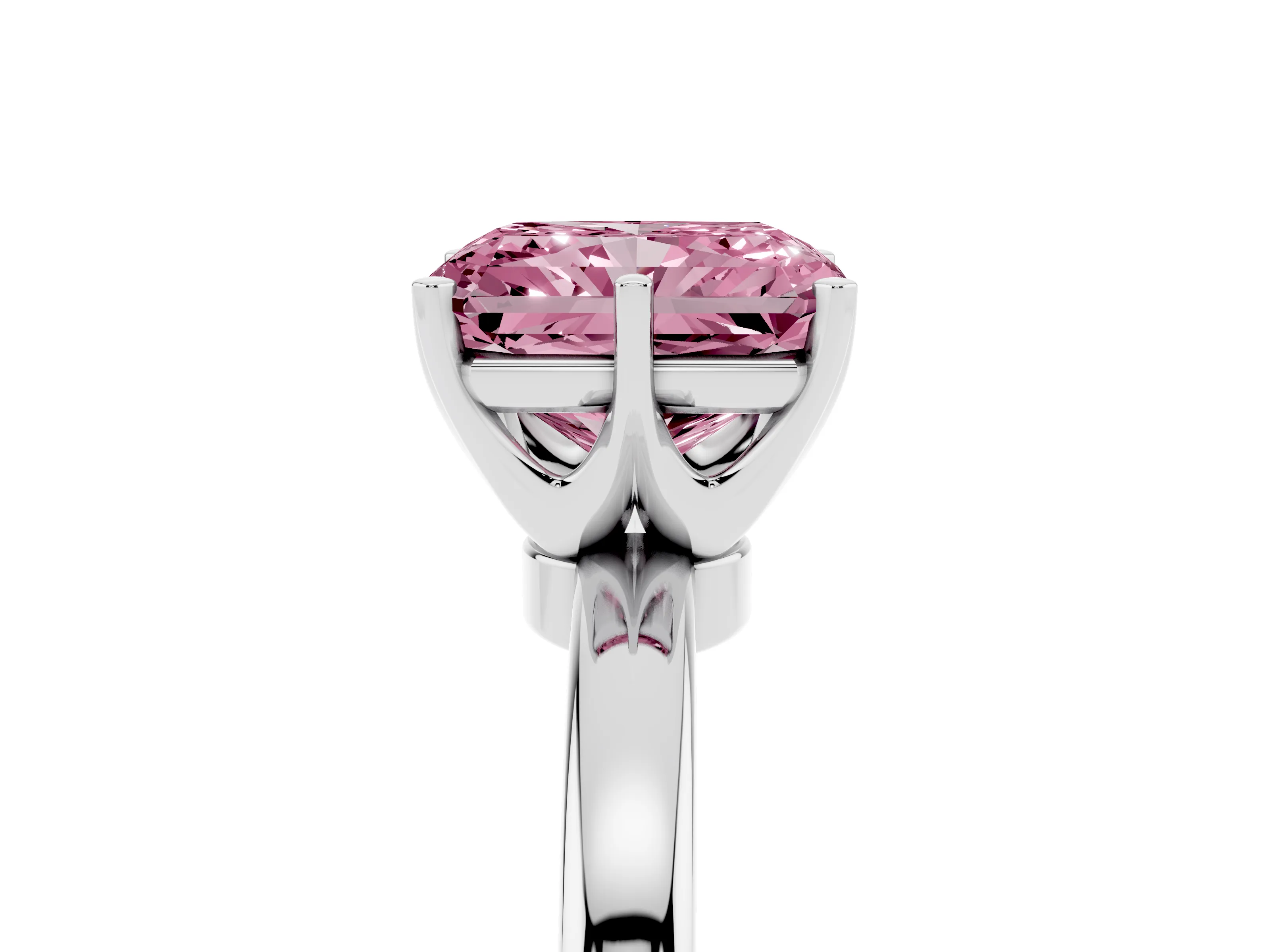 Fancy Pink Radiant Cut Diamond Solitaire Ring Set in Silver with Raised Prong Setting on a Classic Band