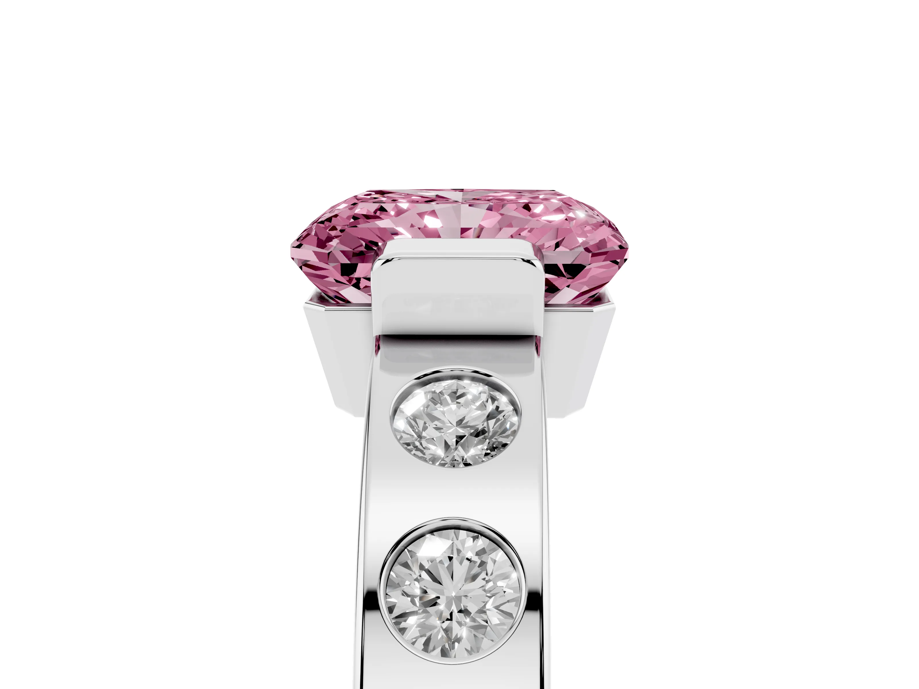 Fancy Pink Radiant Cut Diamond Channel-Set Band Ring Set in Silver with Bezel Prong Setting