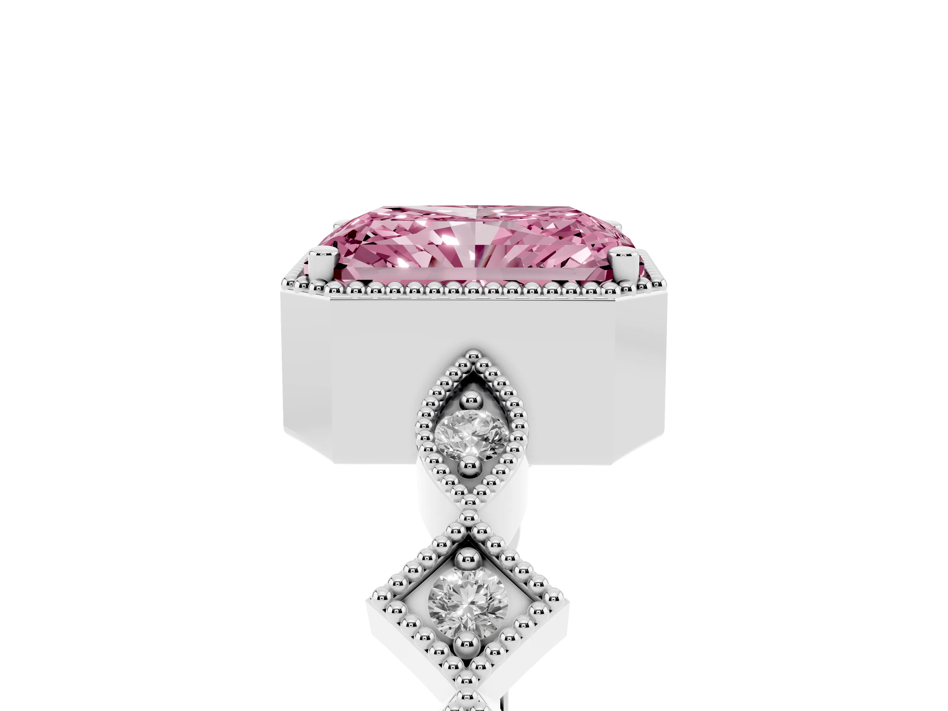 Fancy Pink Radiant Cut Diamond Milgrain Marquise Twist Band Ring Set in Platinum with Prong Setting