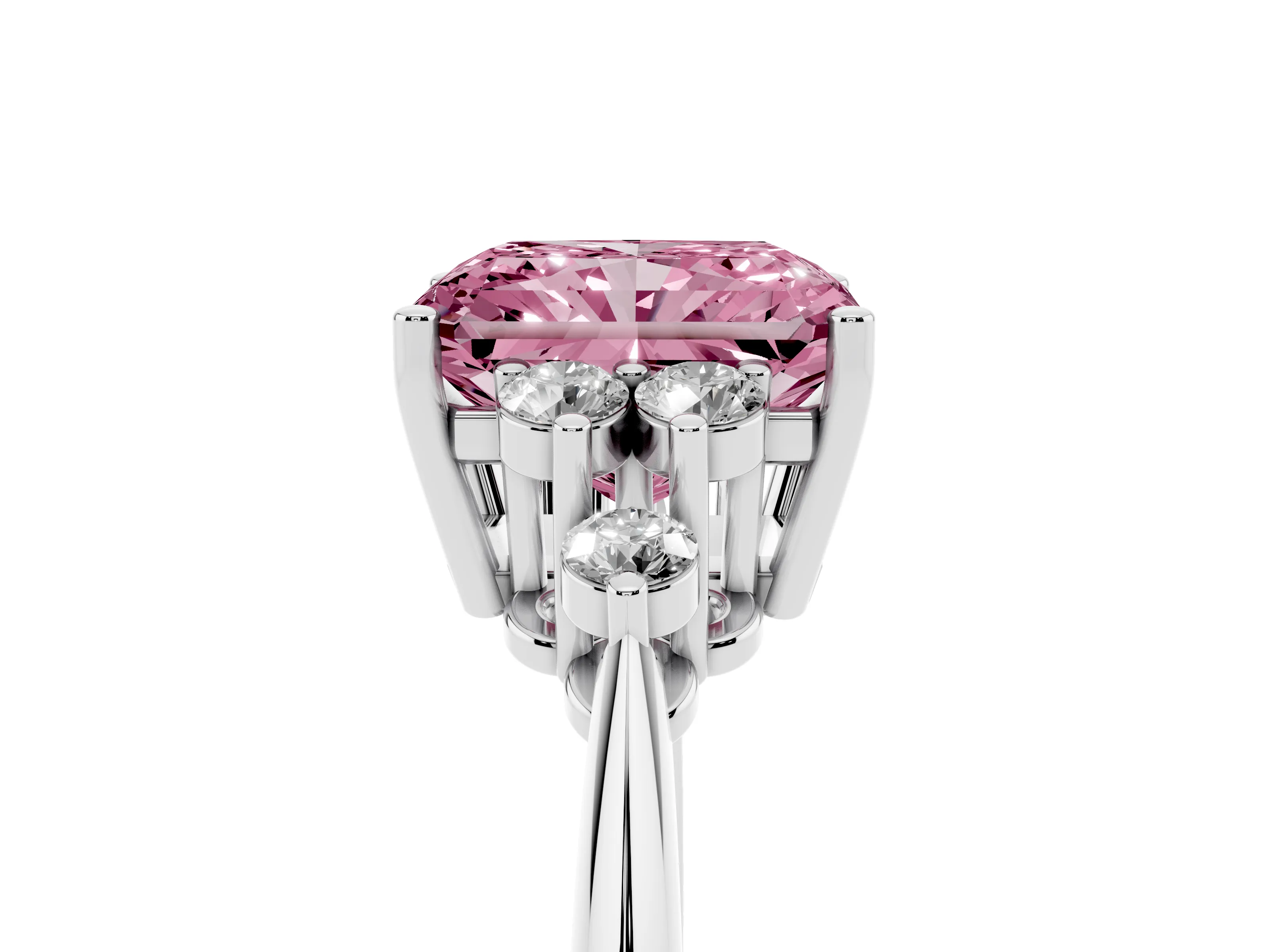 Fancy Pink Radiant Cut Diamond Cluster Ring Set in Silver with Plain Band and Prong Setting