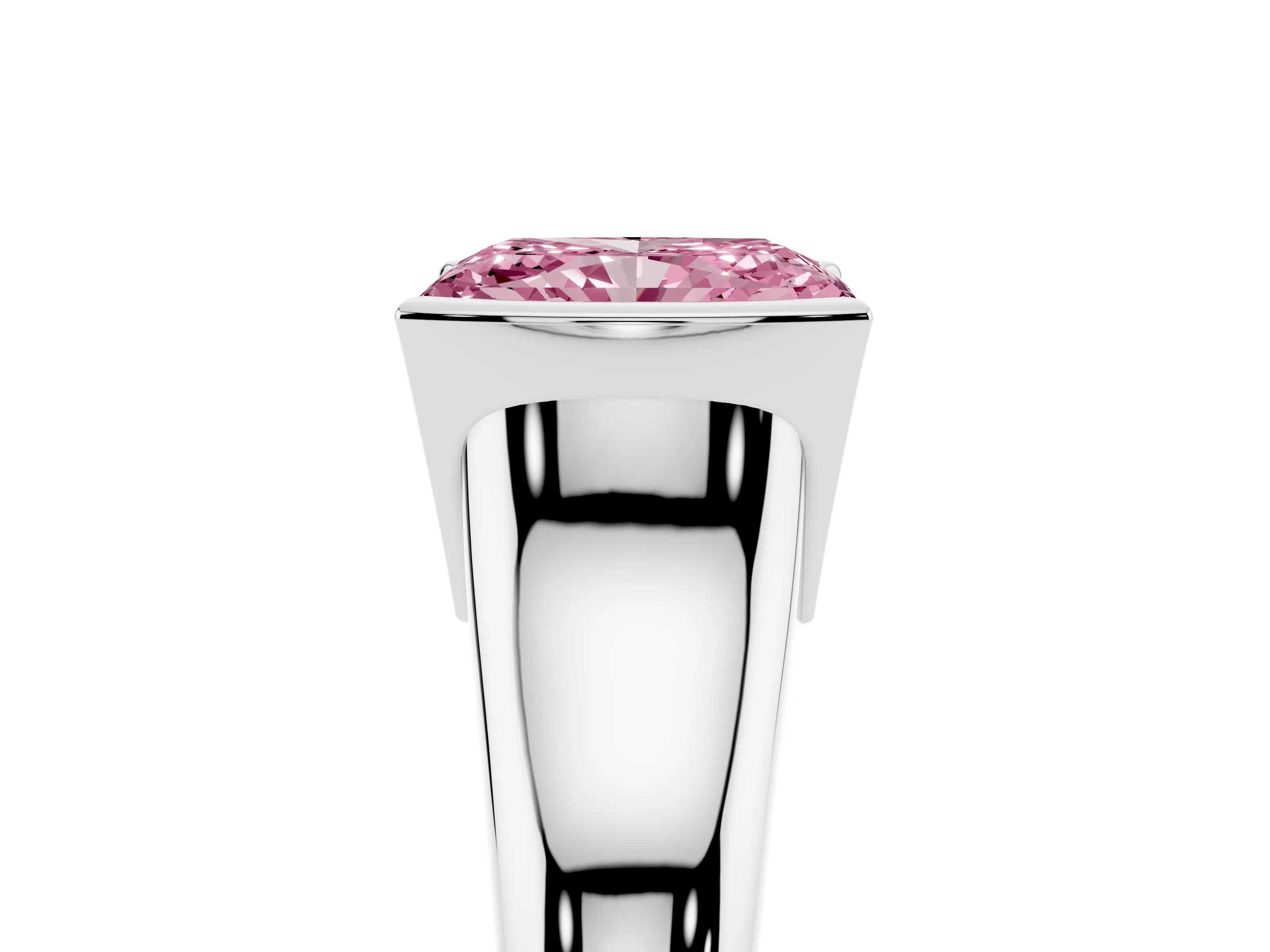 Fancy Pink Radiant Cut Diamond Solitaire Tension Set Ring Set in Platinum with Split Shank Band