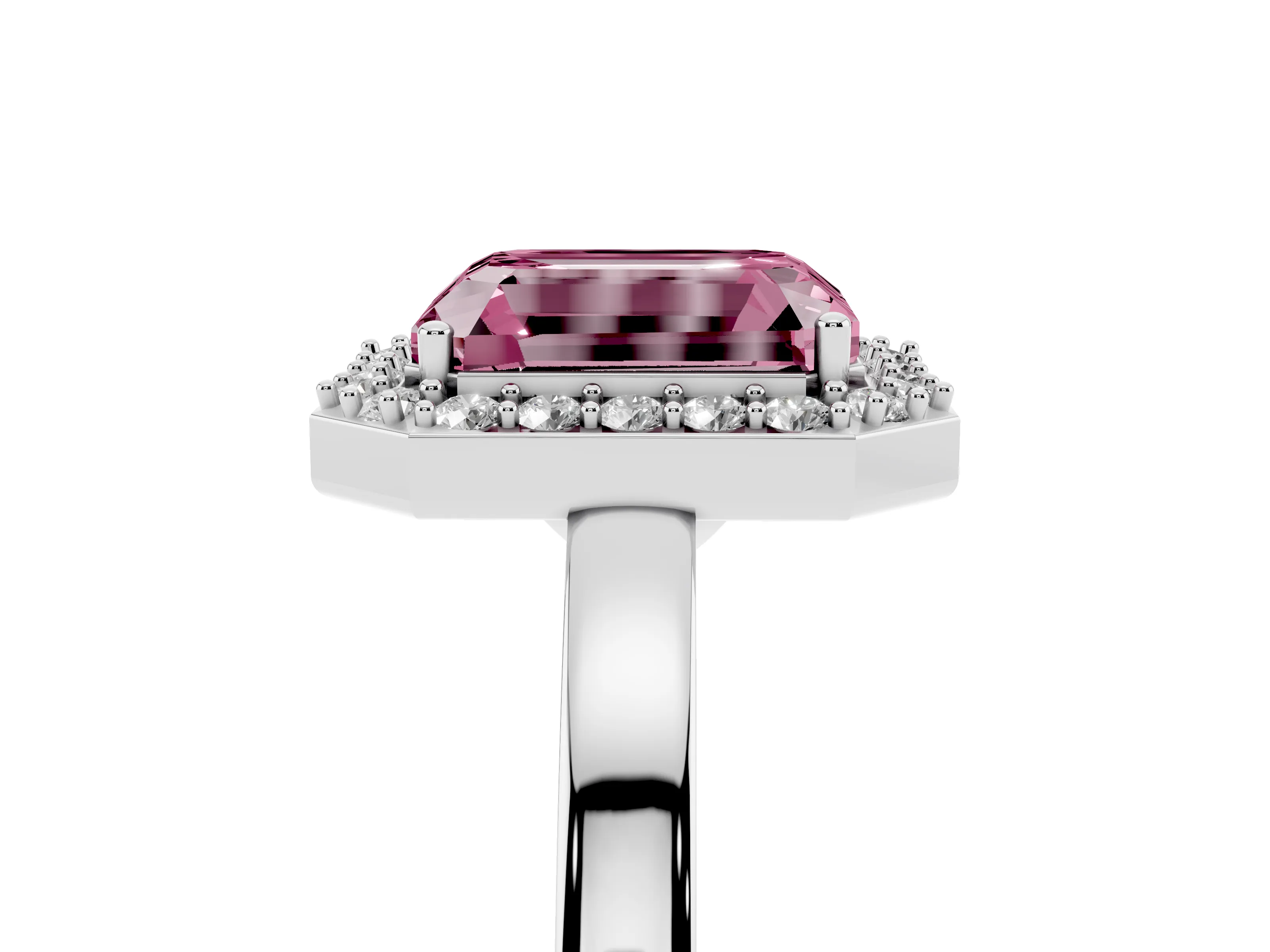Fancy Pink Radiant Cut Diamond Halo Ring Set in Platinum with Solitaire Band and Prong Setting