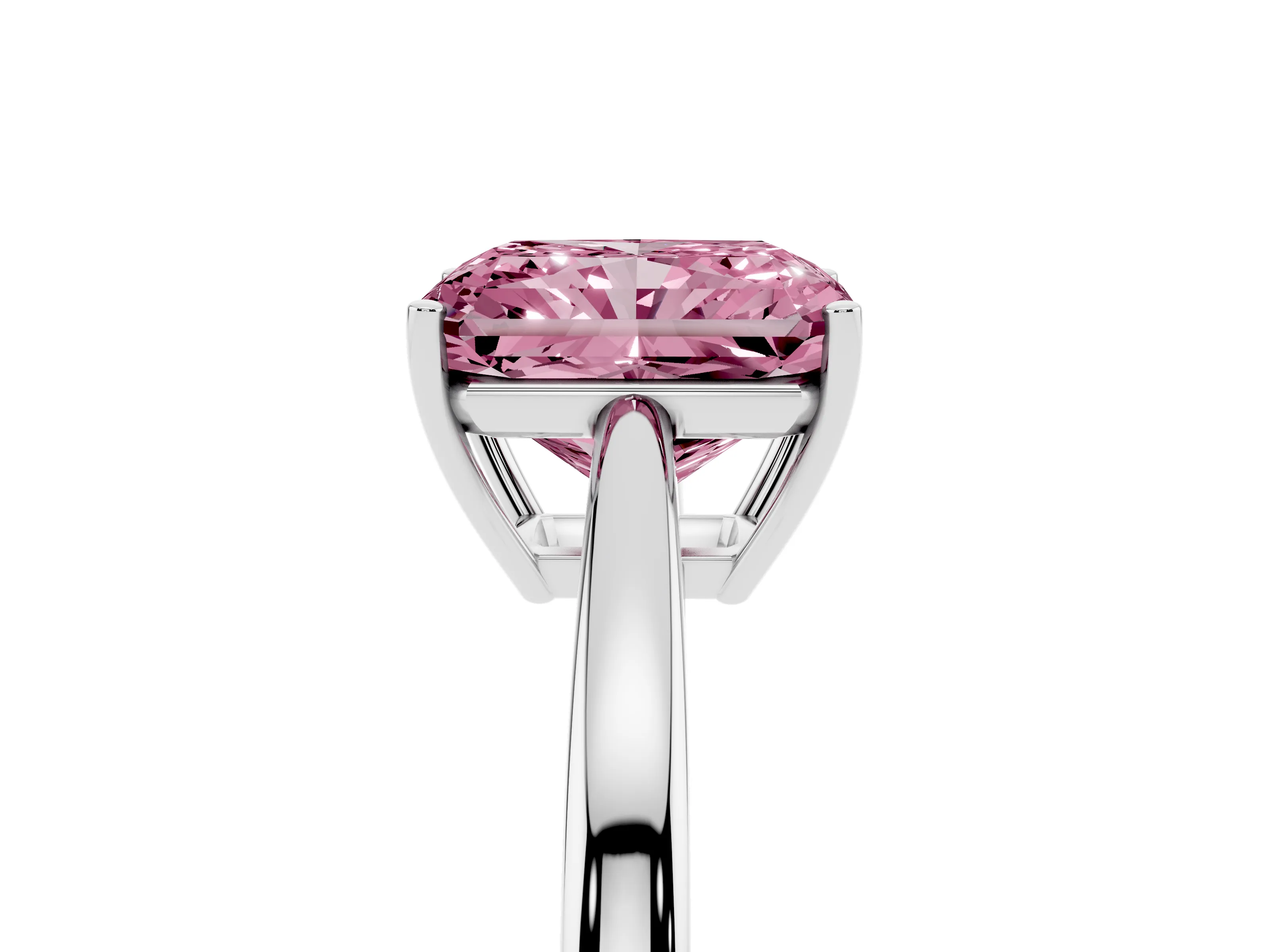 Fancy Pink Radiant Cut Diamond Solitaire Ring Set in Silver with Split Shank and Prong Setting