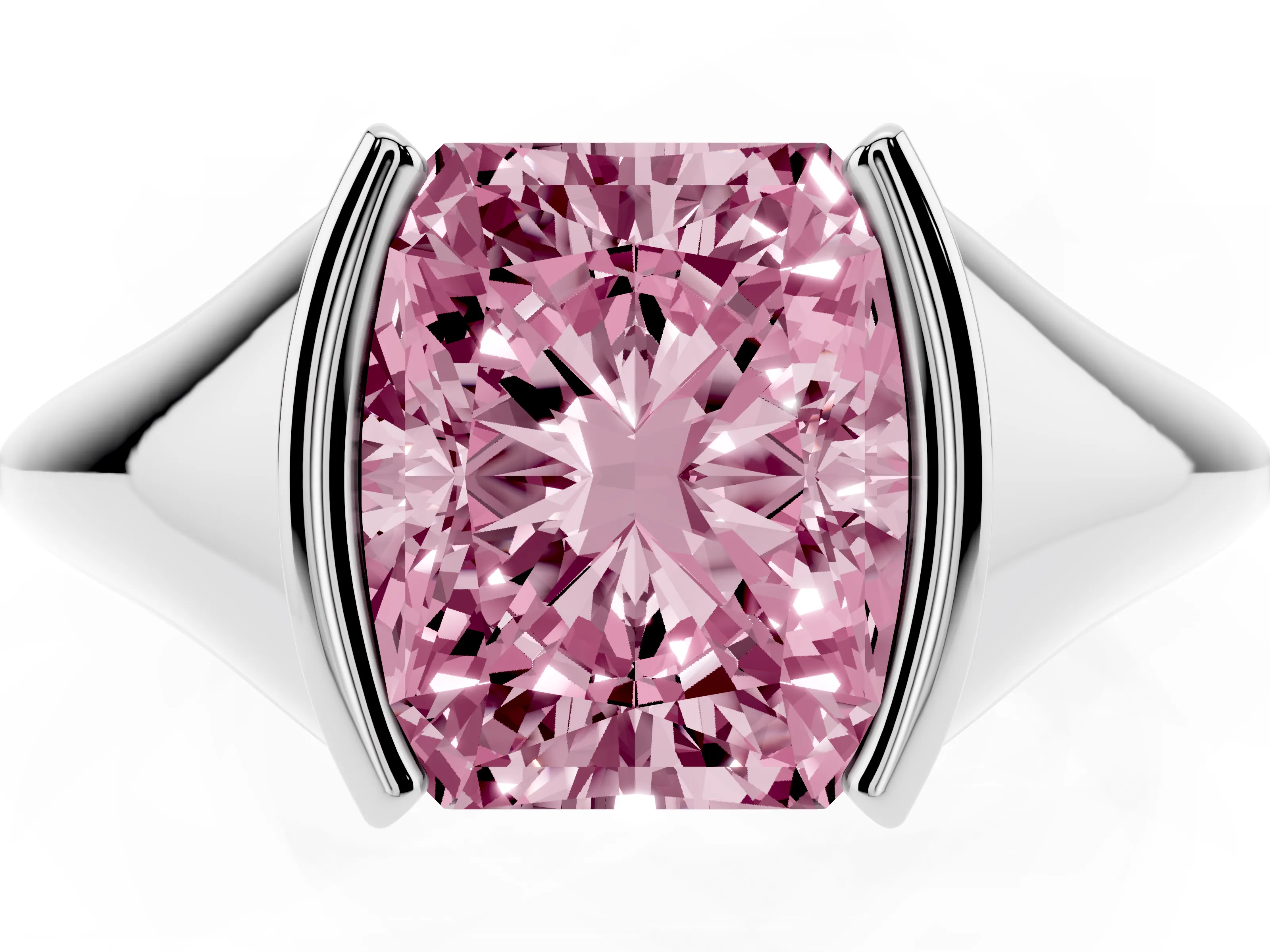Fancy Pink Radiant Cut Diamond Solitaire Tension Set Ring Set in Platinum