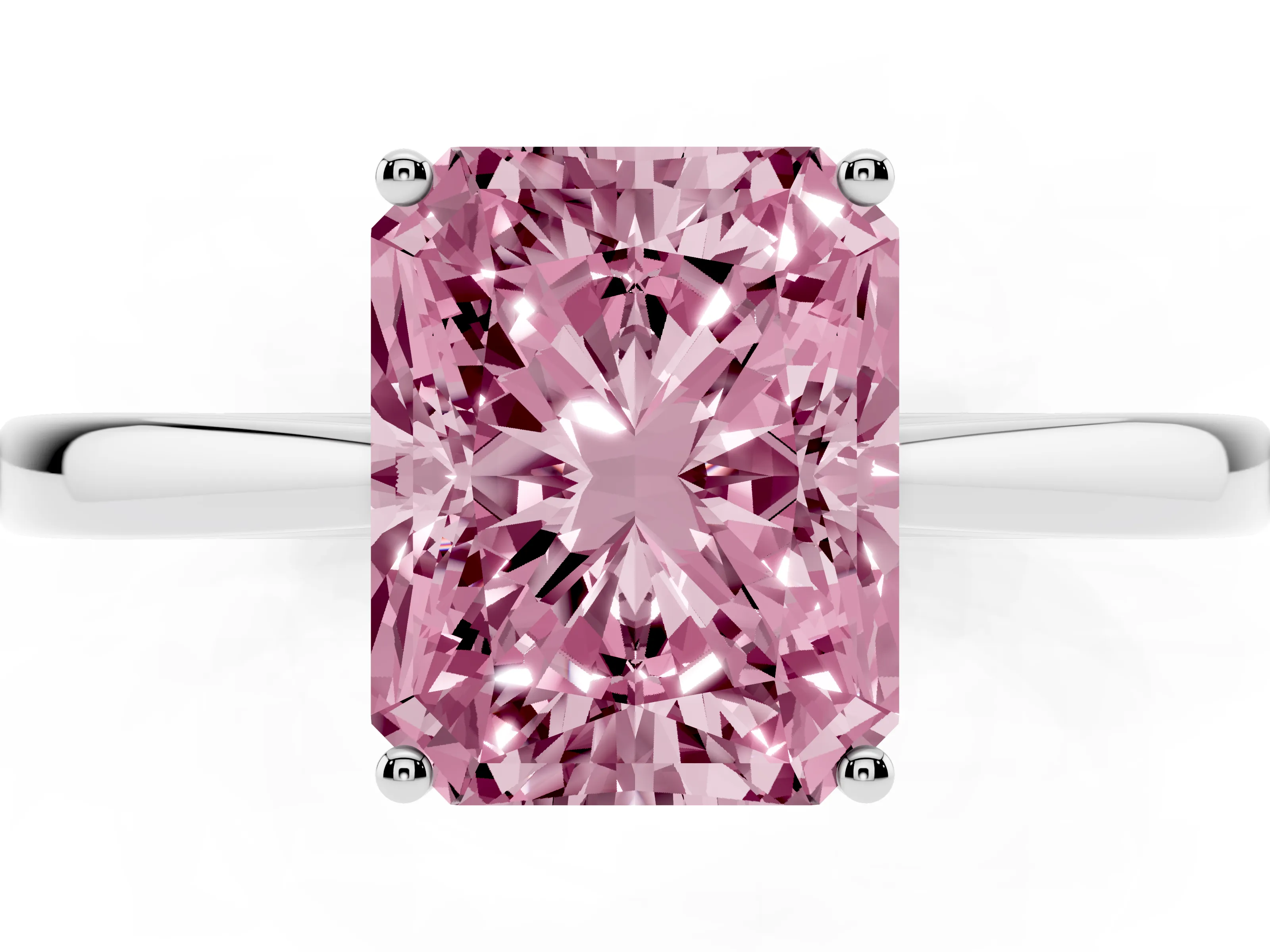 Fancy Pink Radiant Cut Diamond Solitaire Ring Set in Silver with Split Shank and Prong Setting