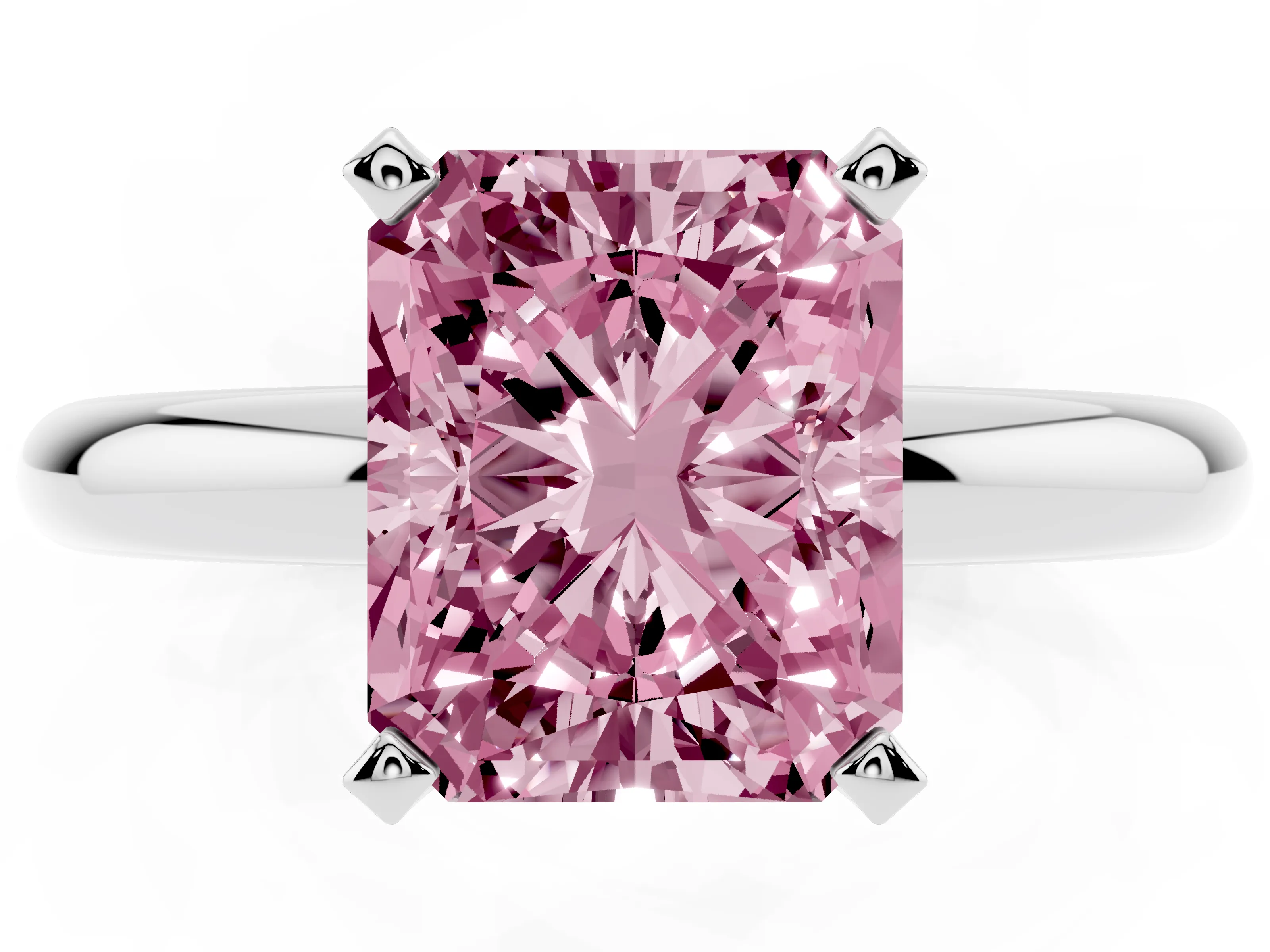 Fancy Pink Radiant Cut Diamond Solitaire Engagement Ring Set in Silver with Round Band and Prong Setting