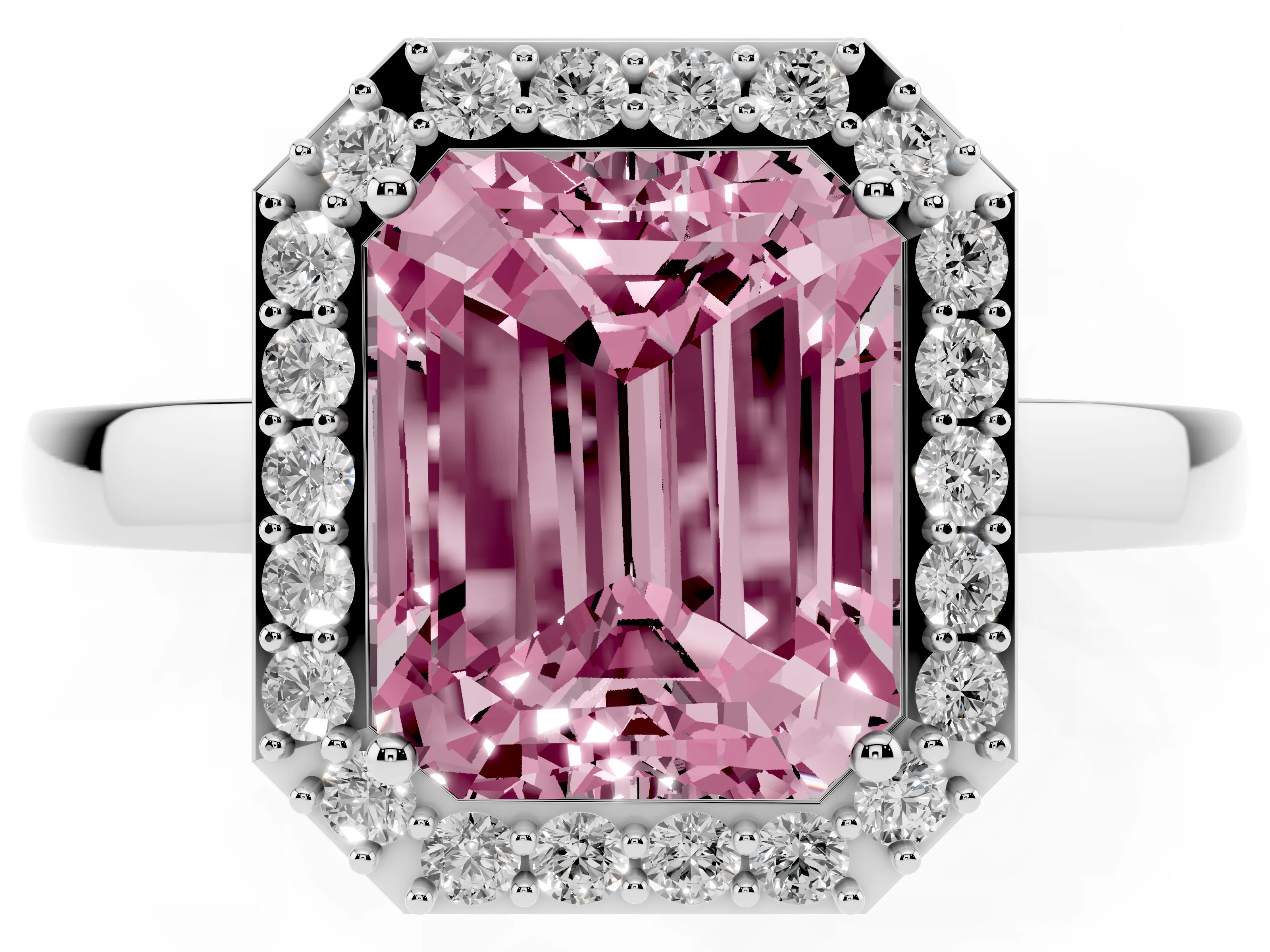 Fancy Pink Radiant Cut Diamond Halo Ring Set in Platinum with Solitaire Band and Prong Setting
