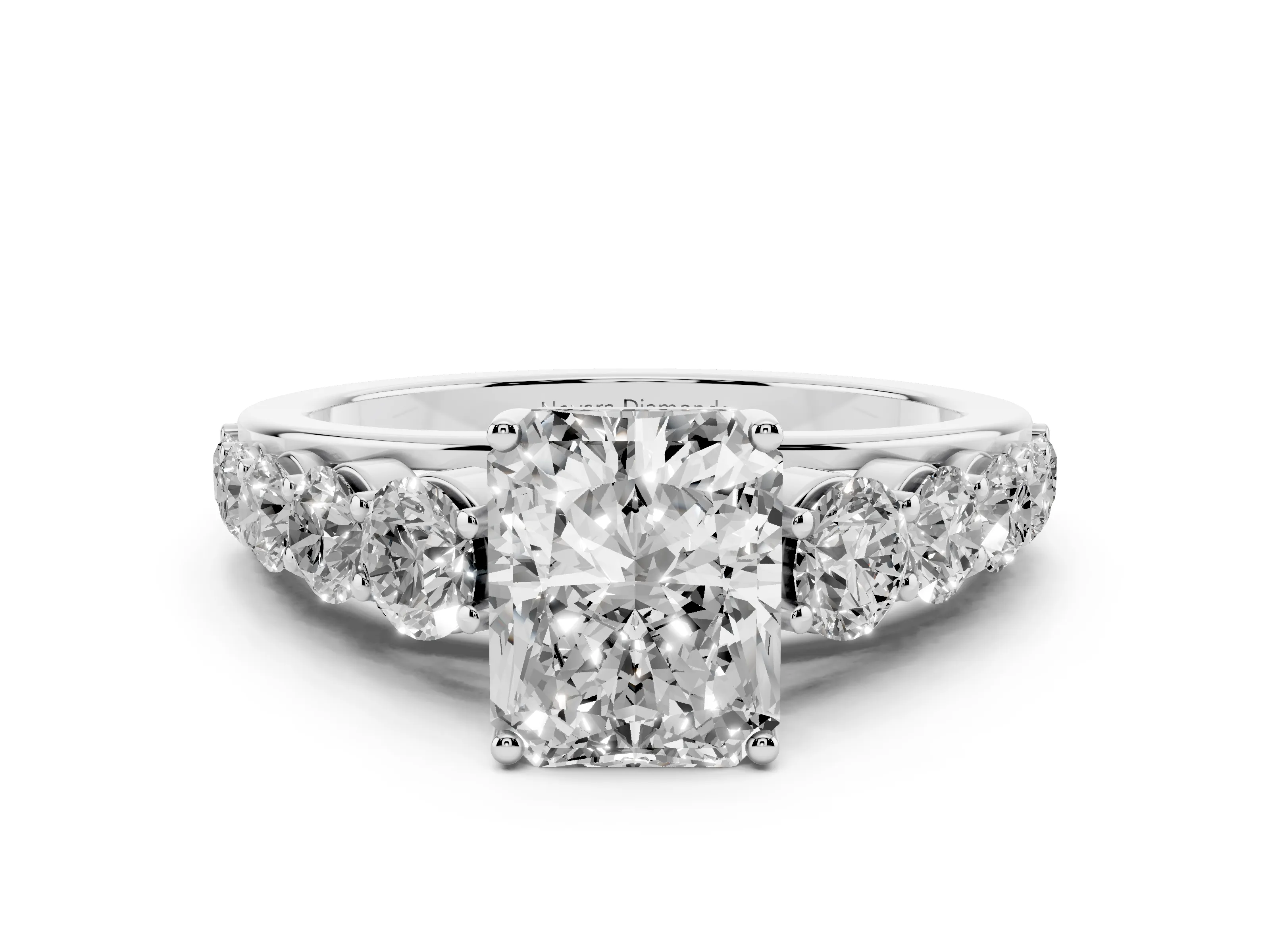 Radiant Cut Diamond Solitaire Ring Set in Silver with Pavé-Set Band and Prong Setting