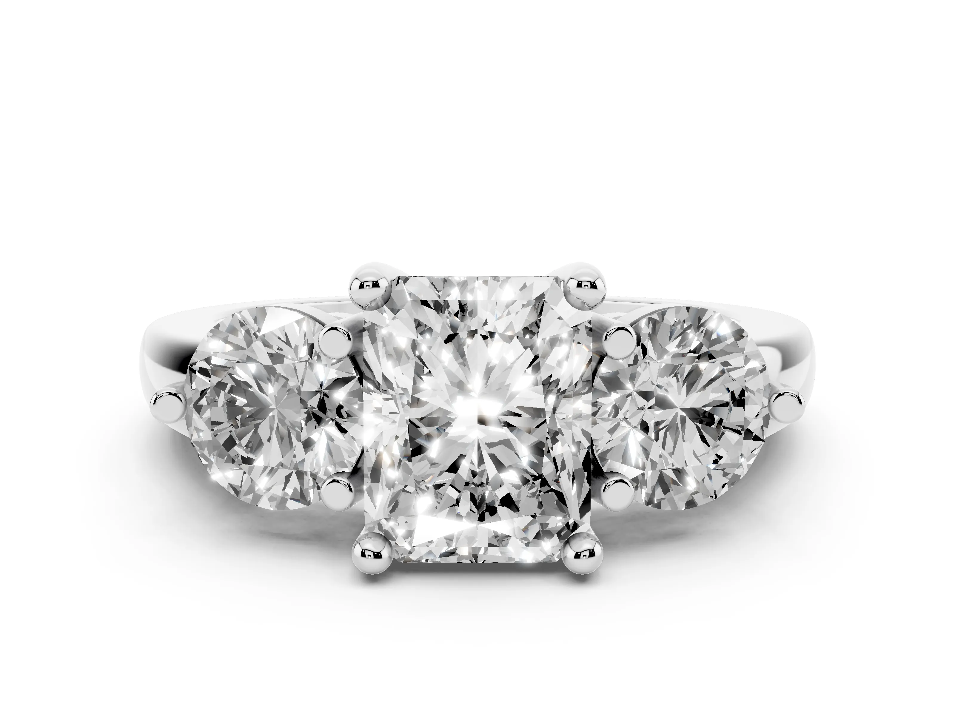 Radiant Cut Diamond Three-Stone Ring Set in Silver with Prong Setting and Classic Band