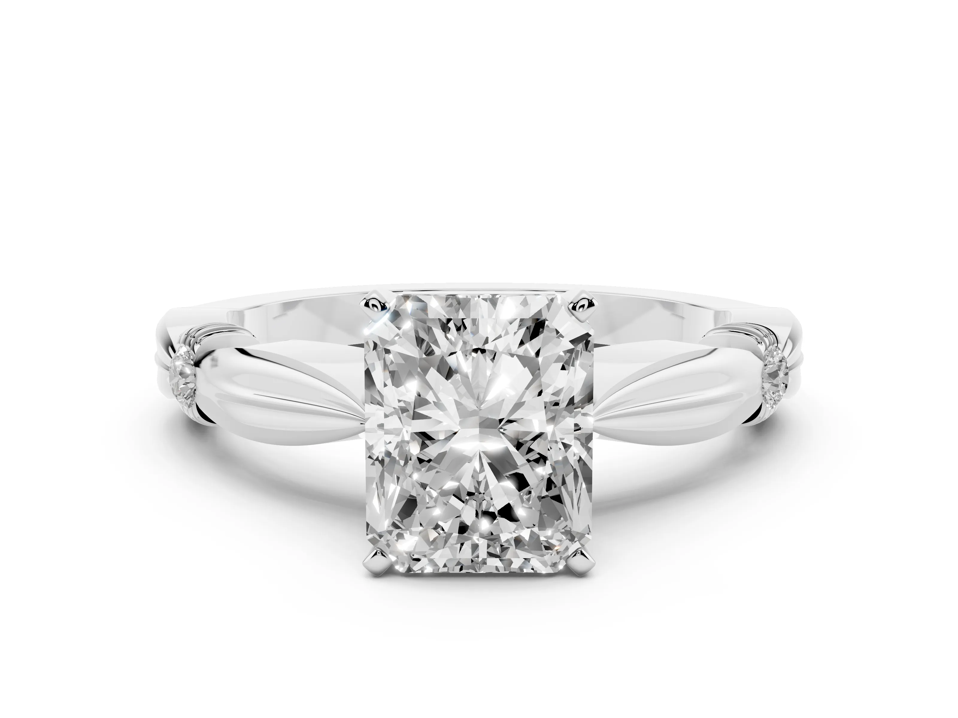 Radiant Cut Diamond Solitaire Twisted Band Ring Set in Platinum with Accent Stones and Prong Setting