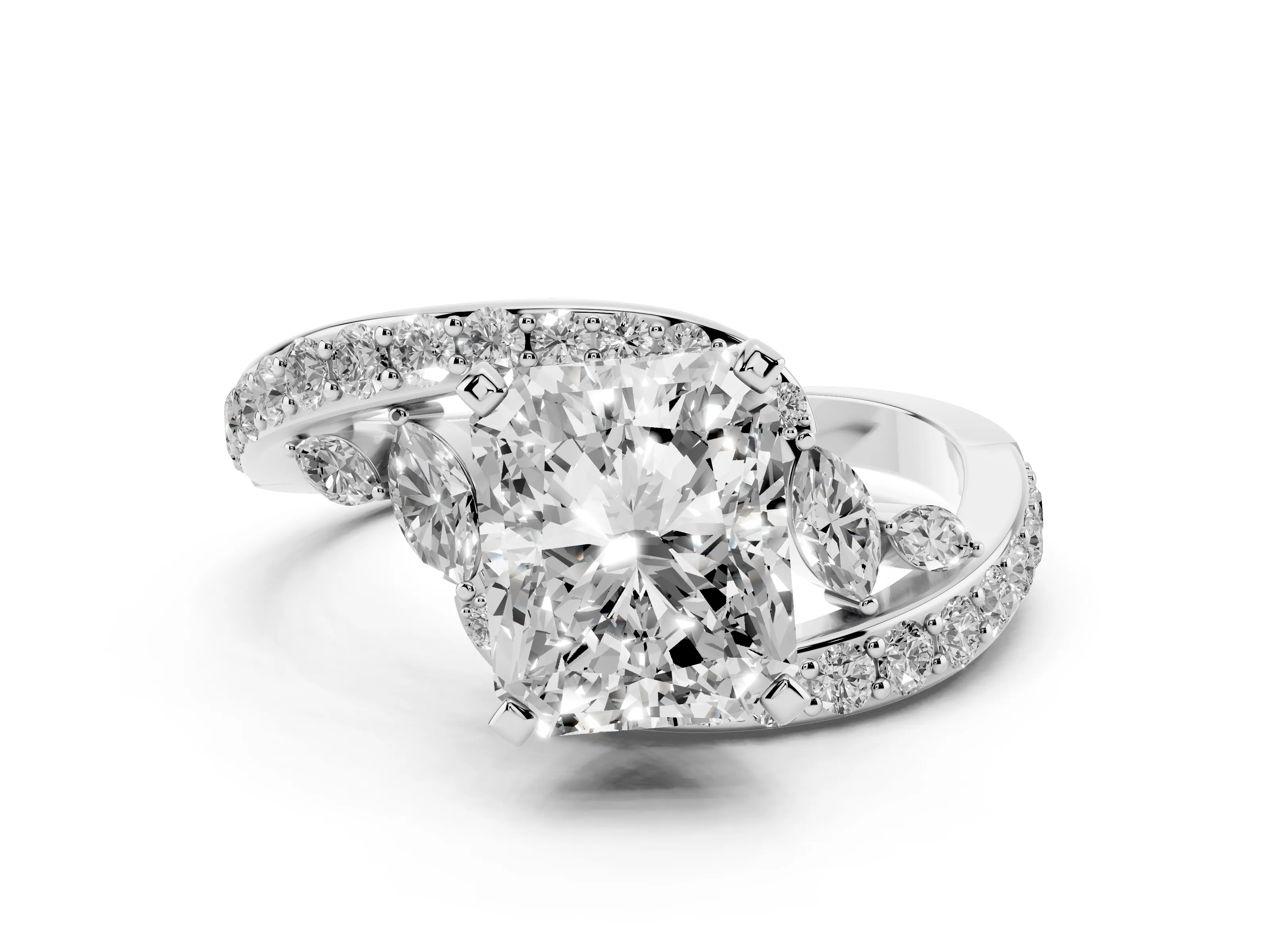 Radiant Cut Diamond Solitaire Ring Set in Platinum with Pavé Twist Band and Secure Prong Setting