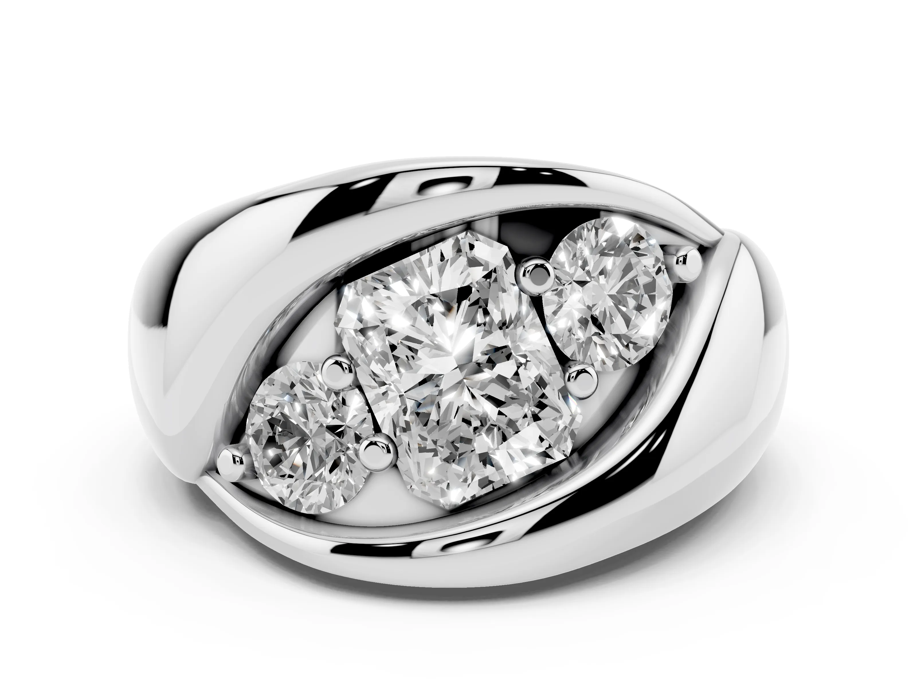 Radiant Cut Diamond Channel-Set Crossover Ring Set in Platinum
