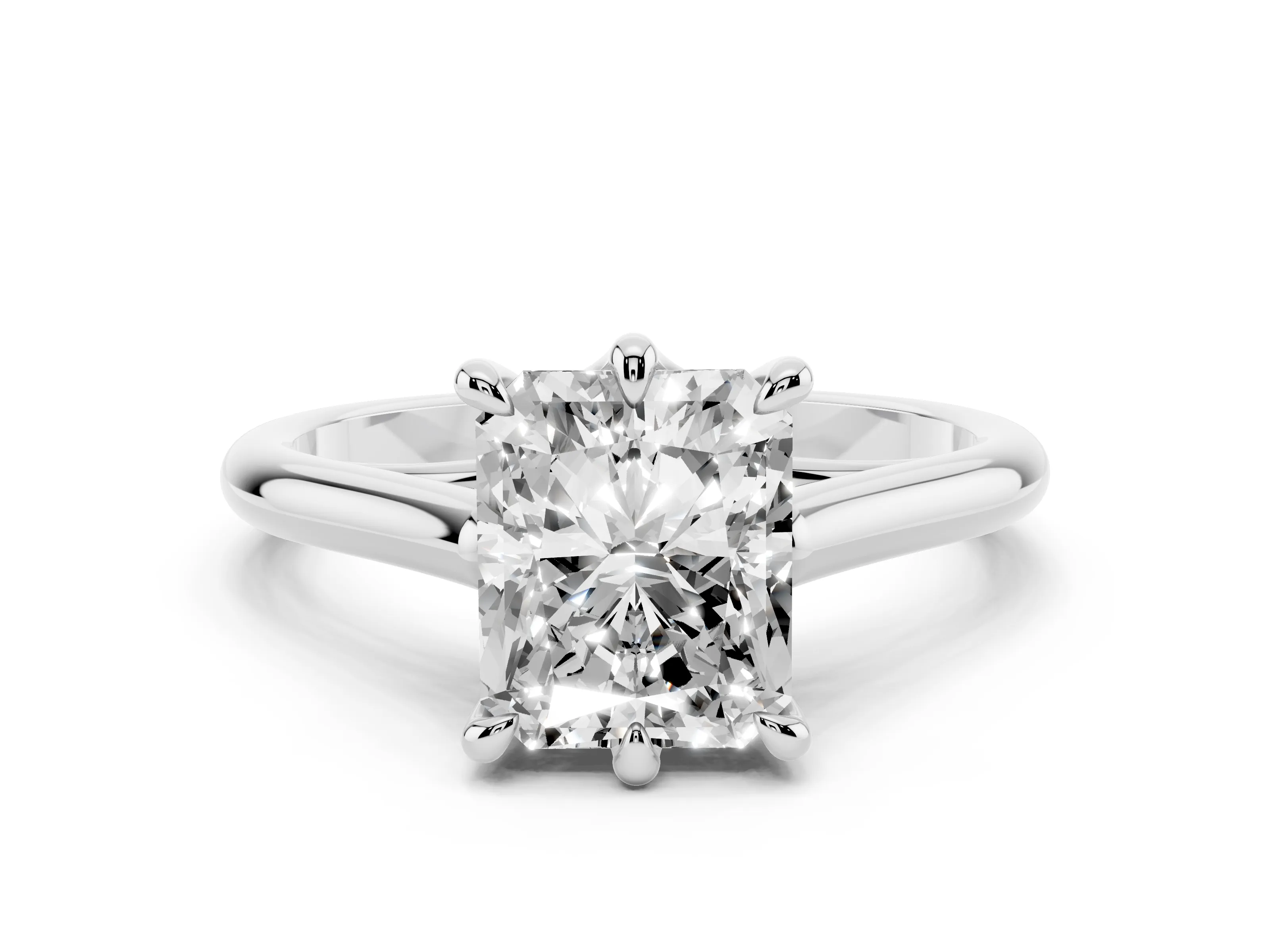 Radiant Cut Diamond Solitaire Engagement Ring Set in Platinum with Prong Setting and Plain Classic Band