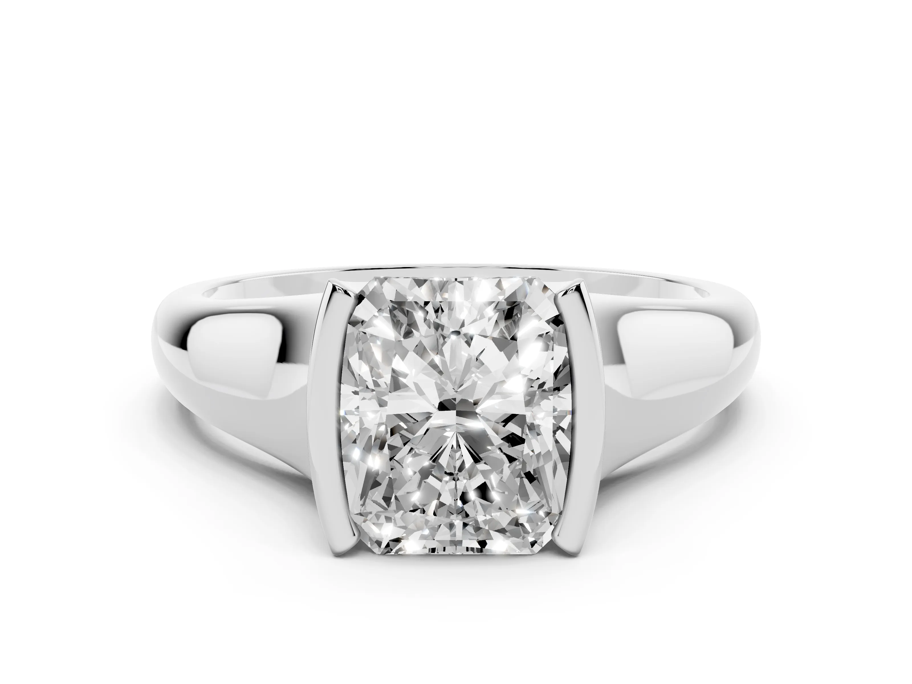 Radiant Cut Diamond Solitaire Tension Set Ring Set in Silver with Split Shank Band