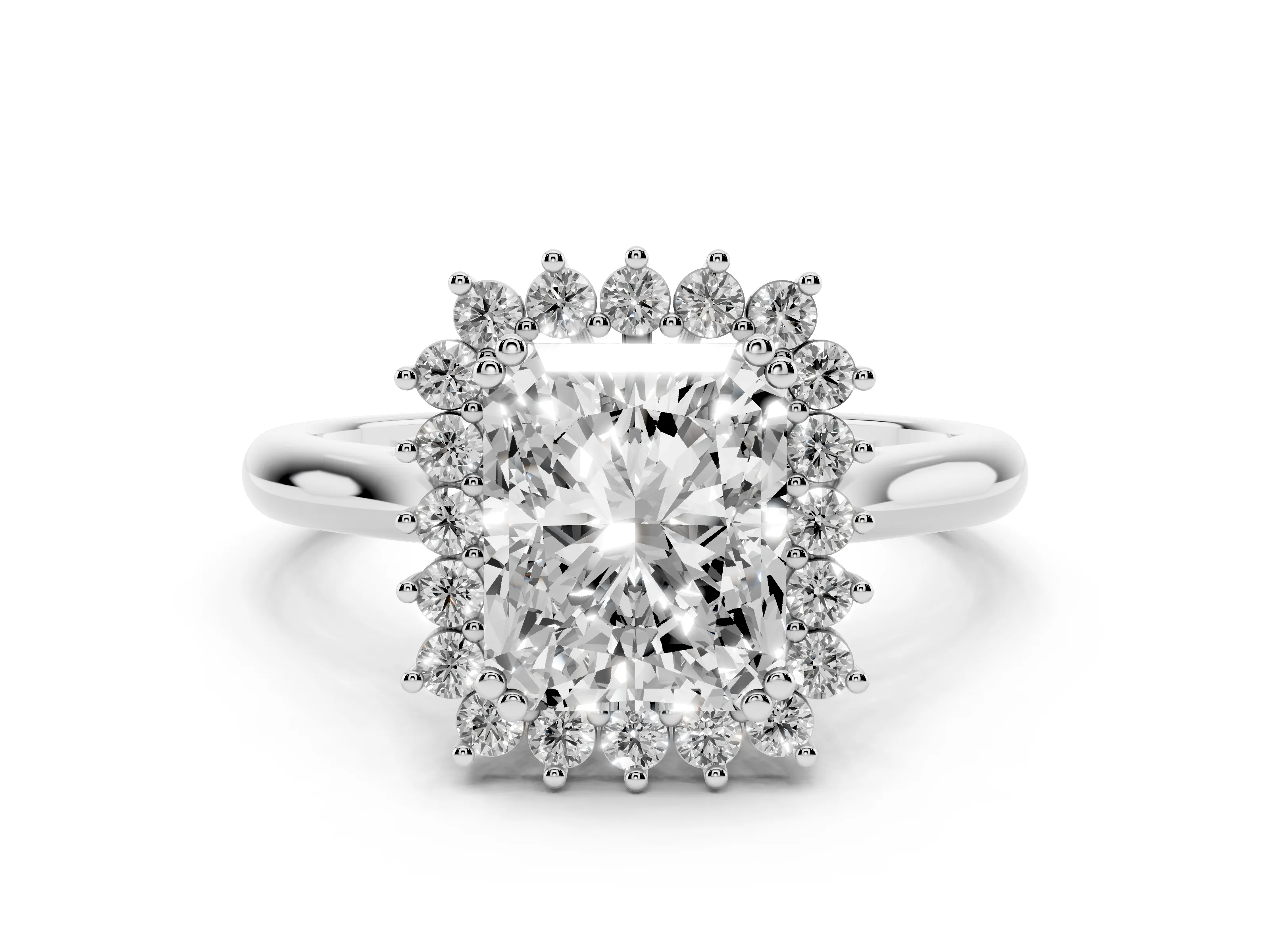 Radiant Cut Diamond Halo Ring Set in Silver with Plain Solitaire Band and Prong Setting