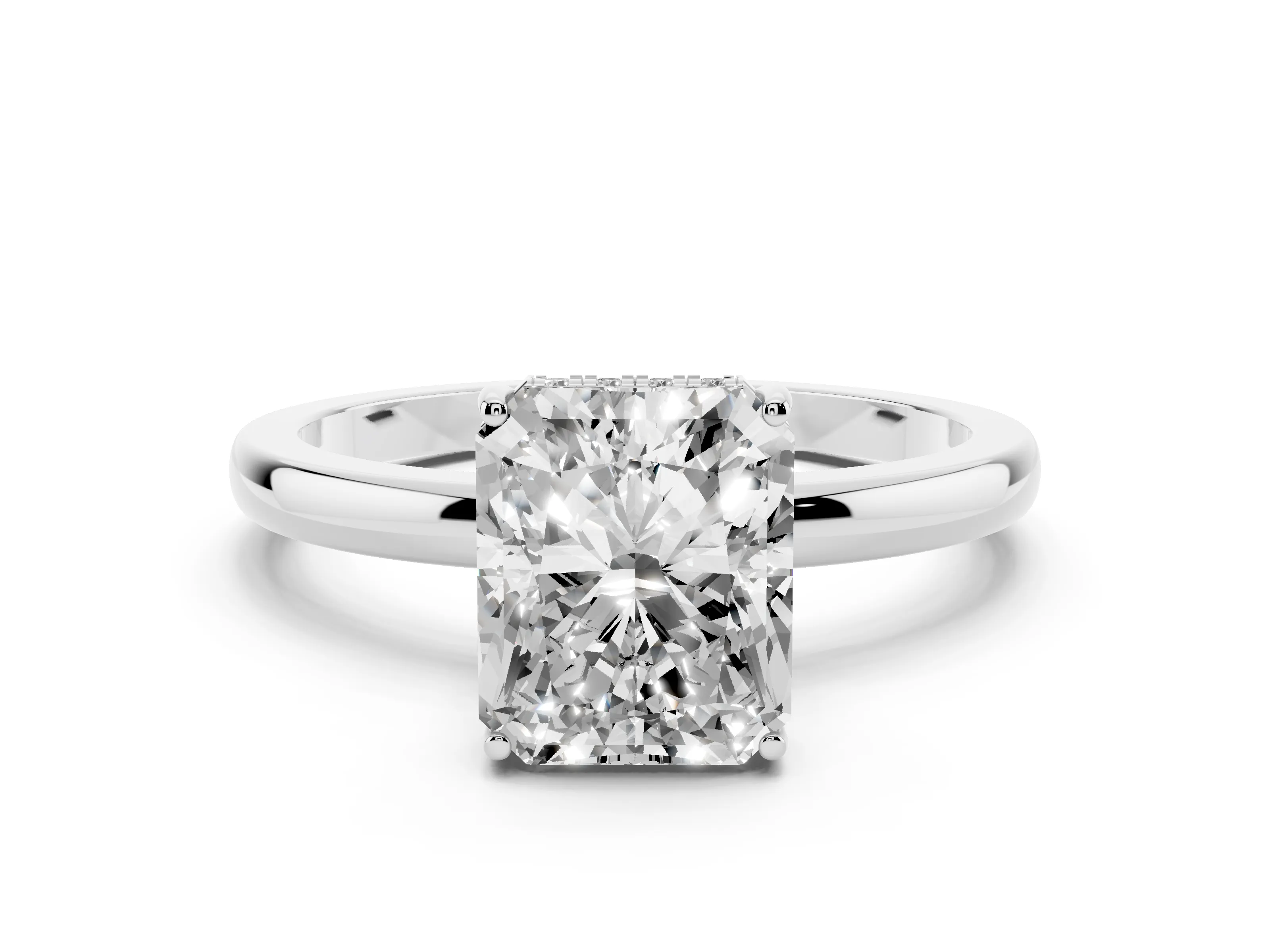 Radiant Cut Diamond Solitaire Ring Set in Platinum with Plain Band and Prong Setting