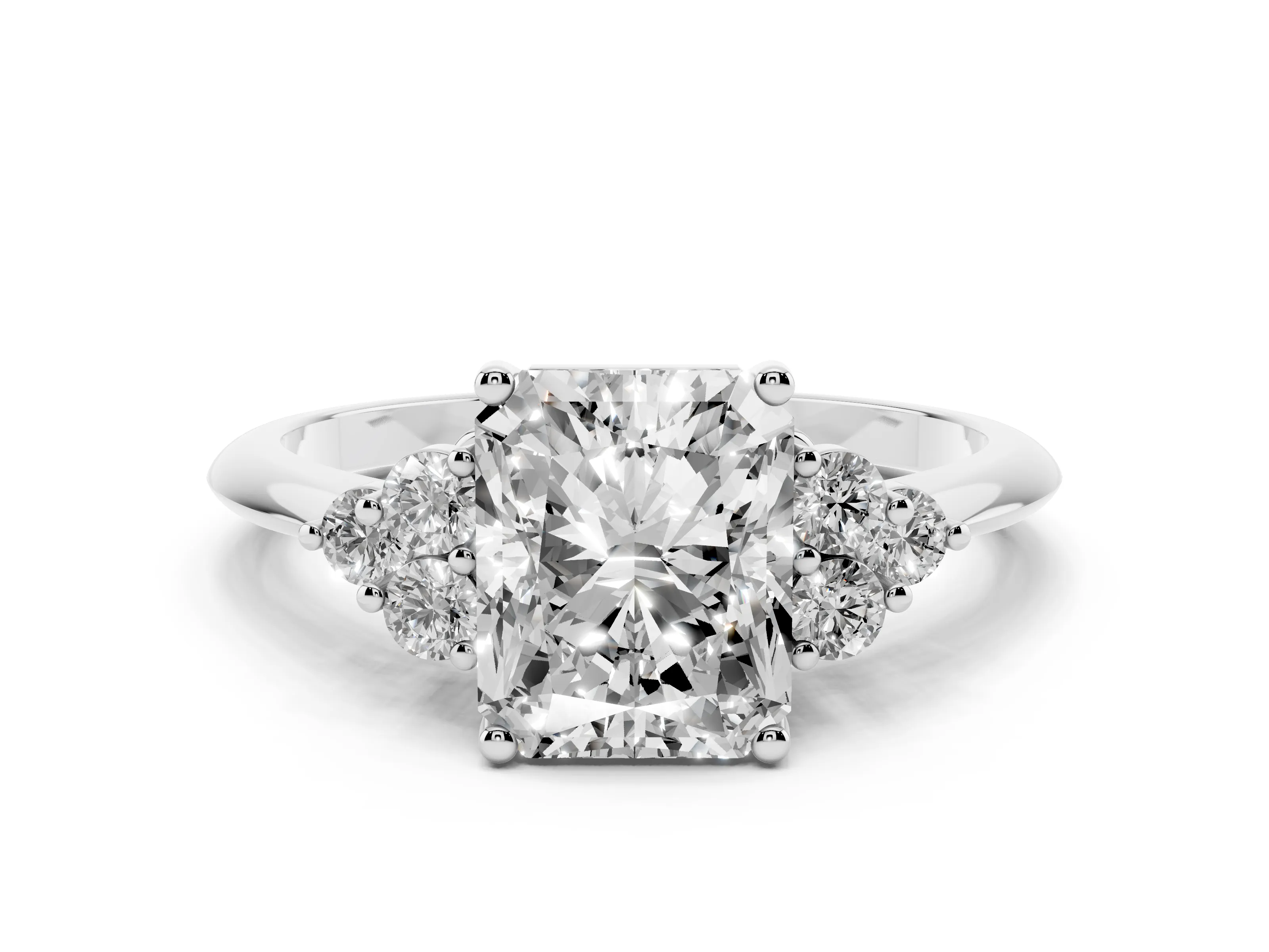 Radiant Cut Diamond Cluster Ring Set in Platinum with Plain Band and Prong Setting