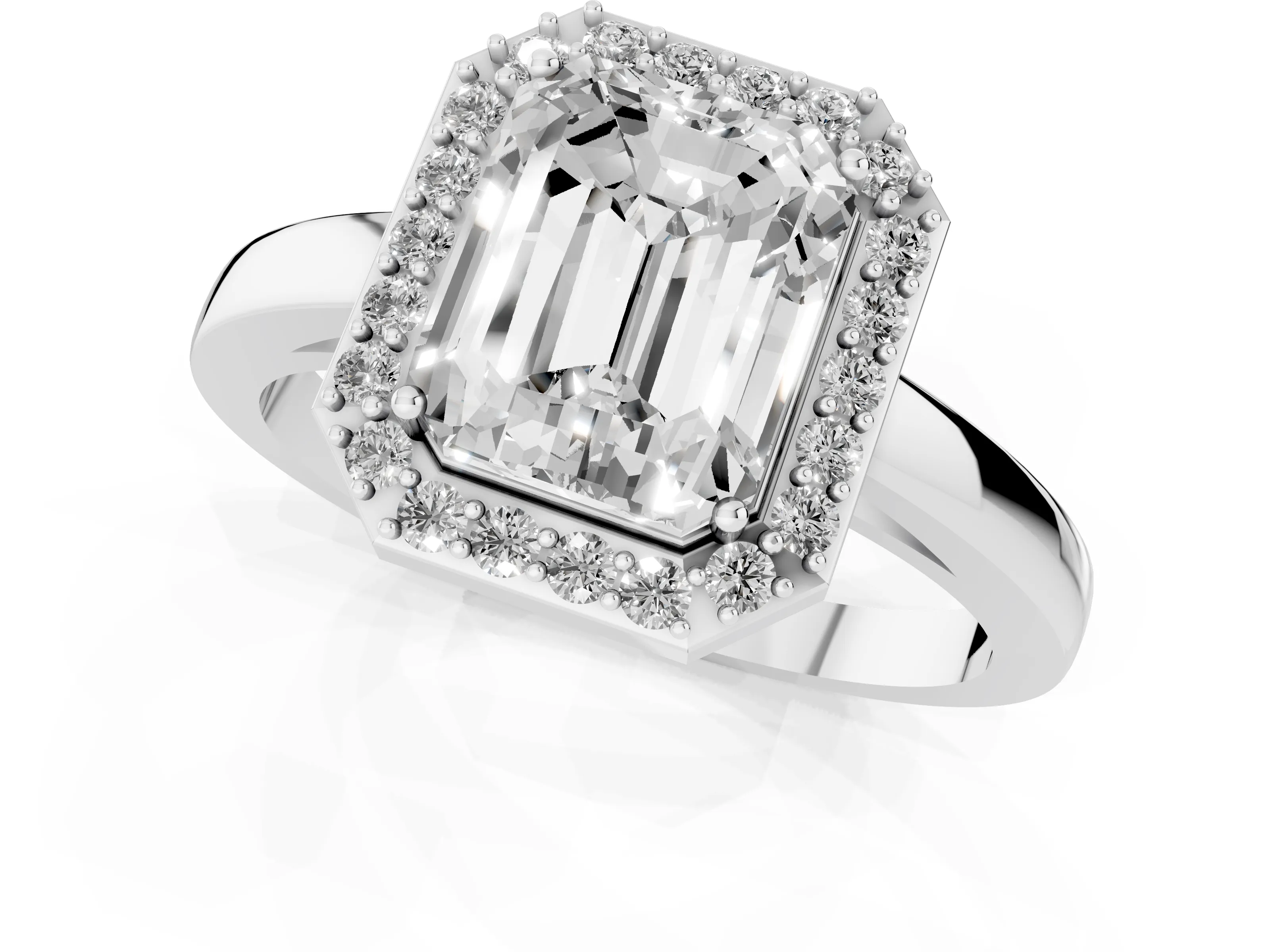 Radiant Cut Diamond Halo Ring Set in White gold with Solitaire Band and Prong Setting