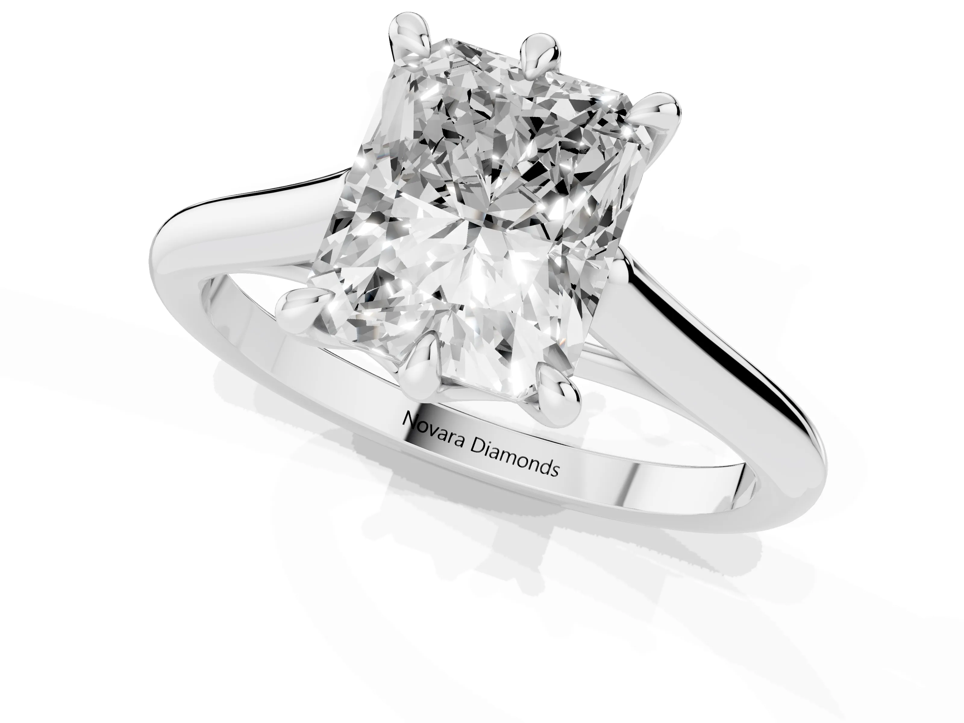 Radiant Cut Diamond Solitaire Engagement Ring Set in Silver with Prong Setting and Plain Classic Band
