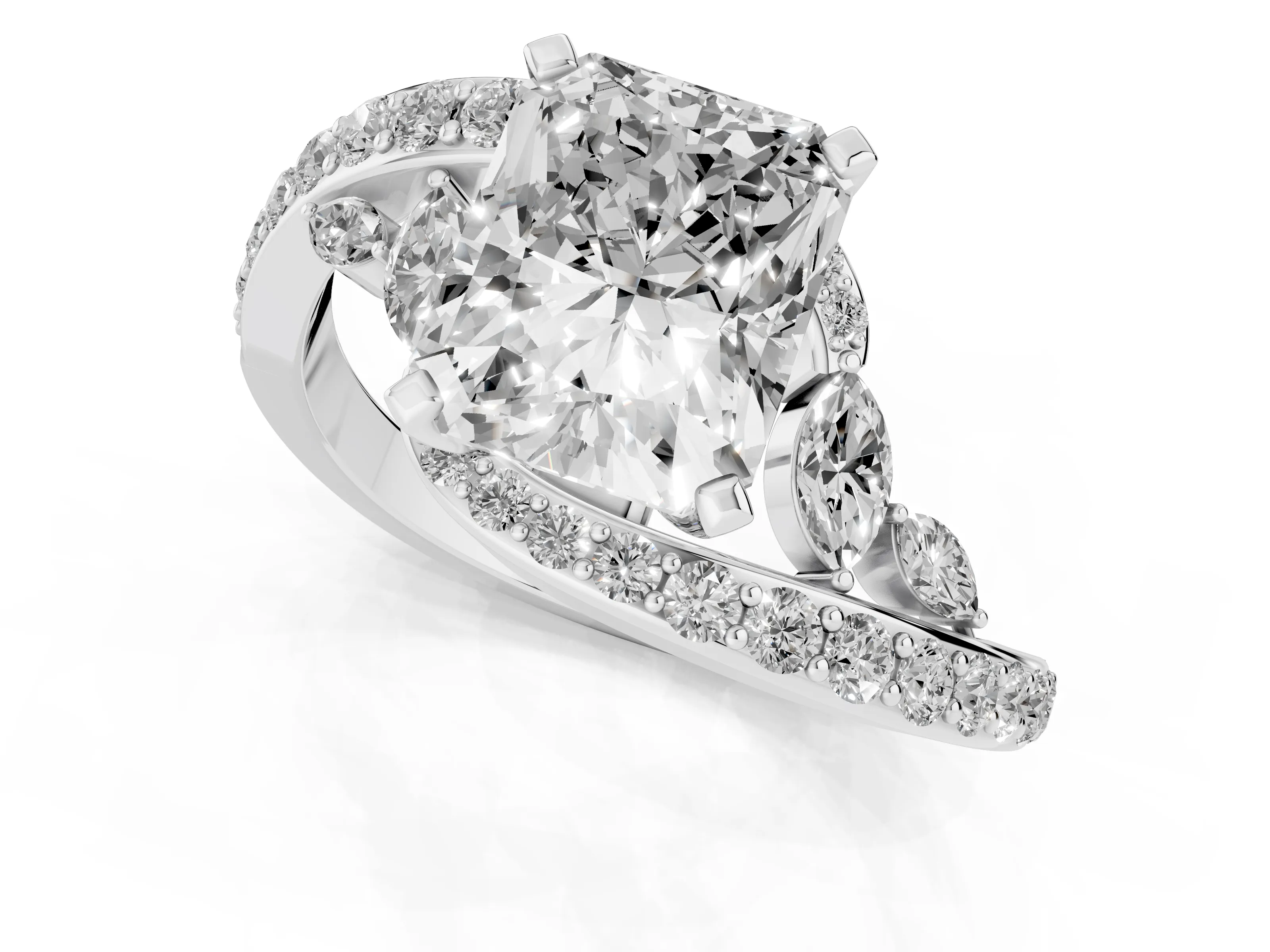 Radiant Cut Diamond Solitaire Ring Set in Platinum with Pavé Twist Band and Secure Prong Setting – second view