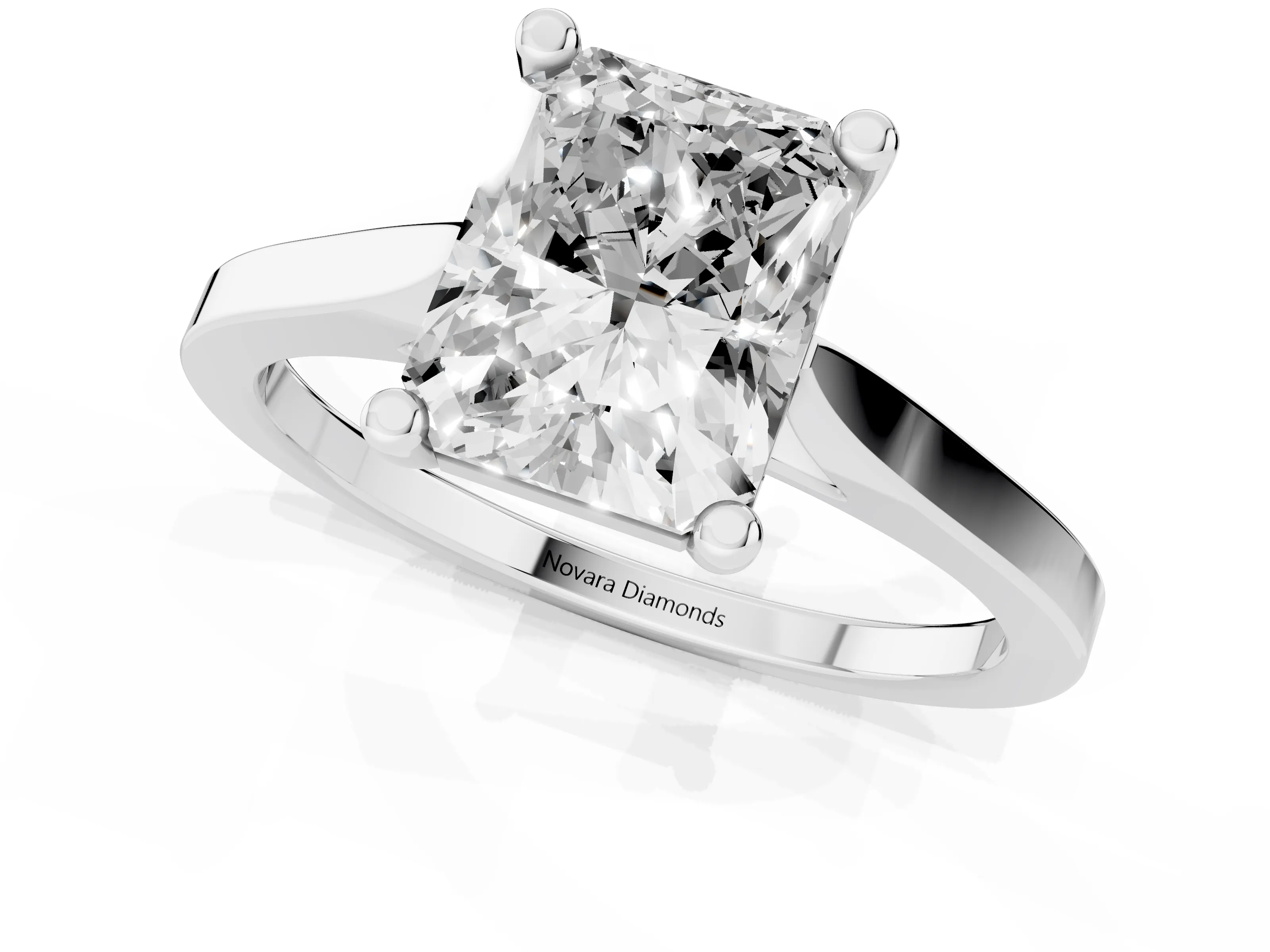Radiant Cut Diamond Solitaire Ring Set in Platinum with Prong Setting and Tapered Band